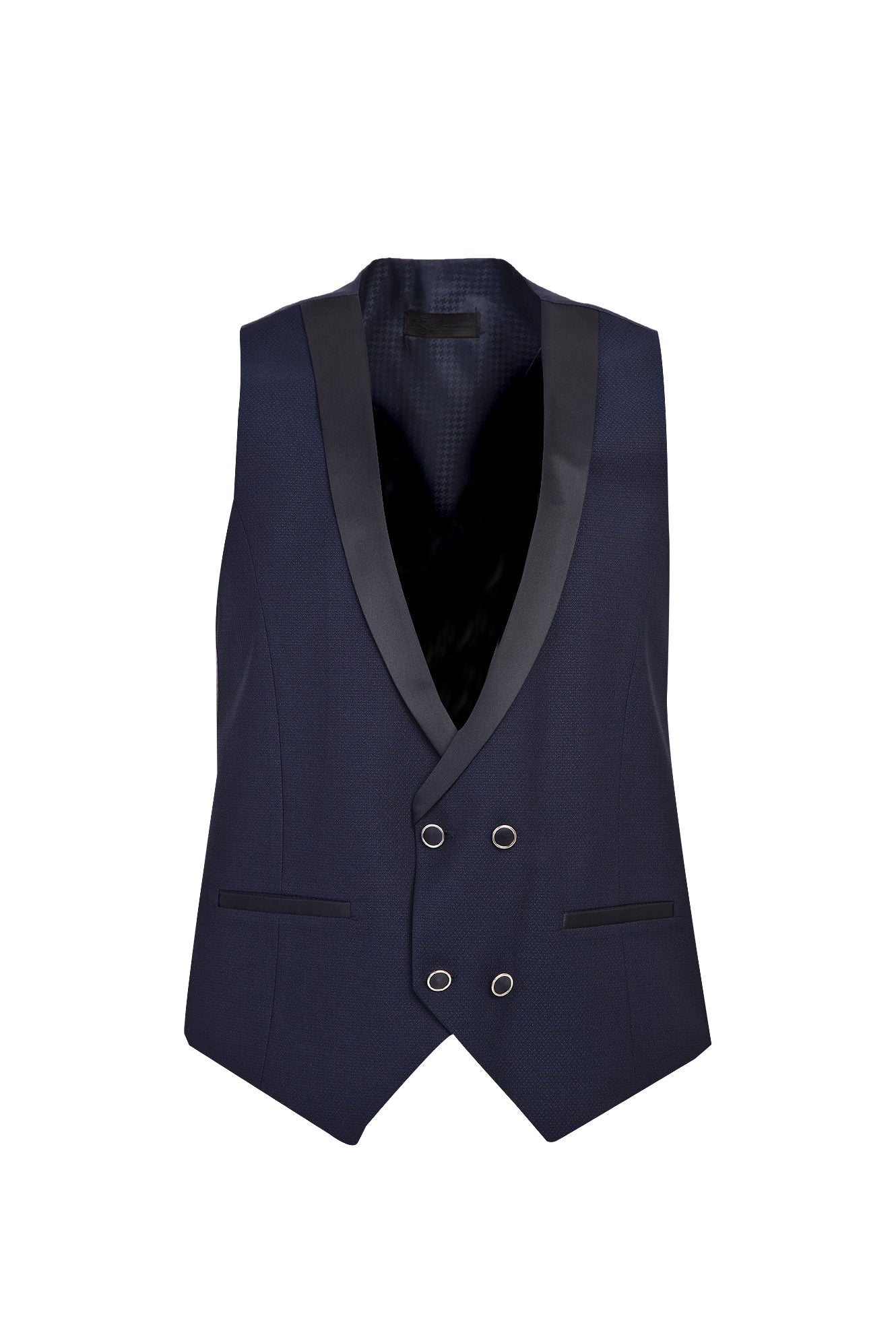 Koyu Lacivert 7 Drop Slim Fit Dar Kesim Sivri Yaka Yelekli Smokin & Damatlık - Image 4
