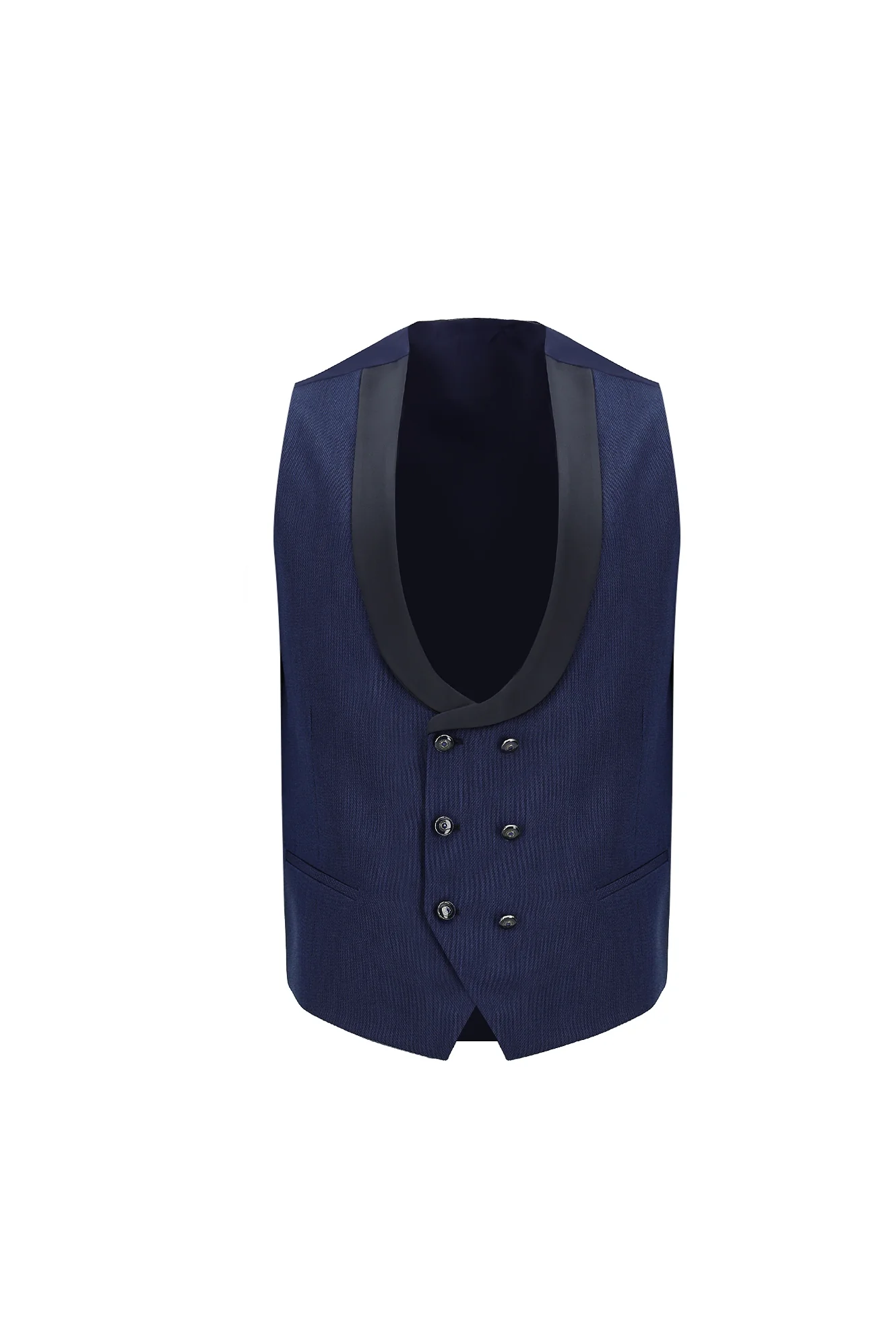 Koyu Lacivert 7 Drop Slim Fit Dar Kesim Sivri Yaka Yelekli Smokin & Damatlık - Image 4