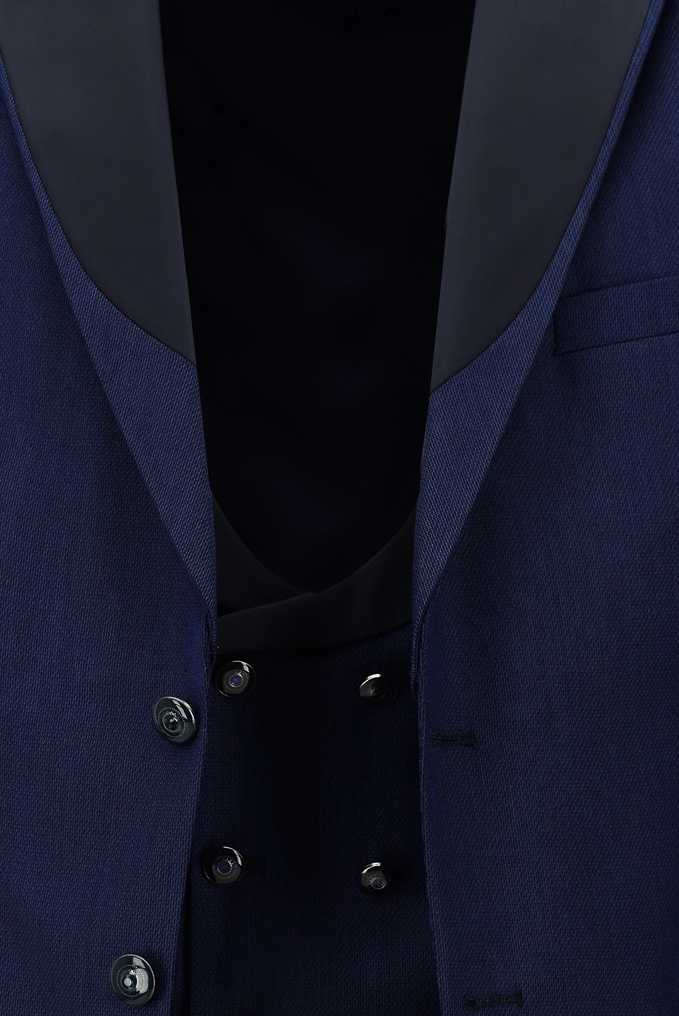 Koyu Lacivert 7 Drop Slim Fit Dar Kesim Sivri Yaka Yelekli Smokin & Damatlık - Image 6