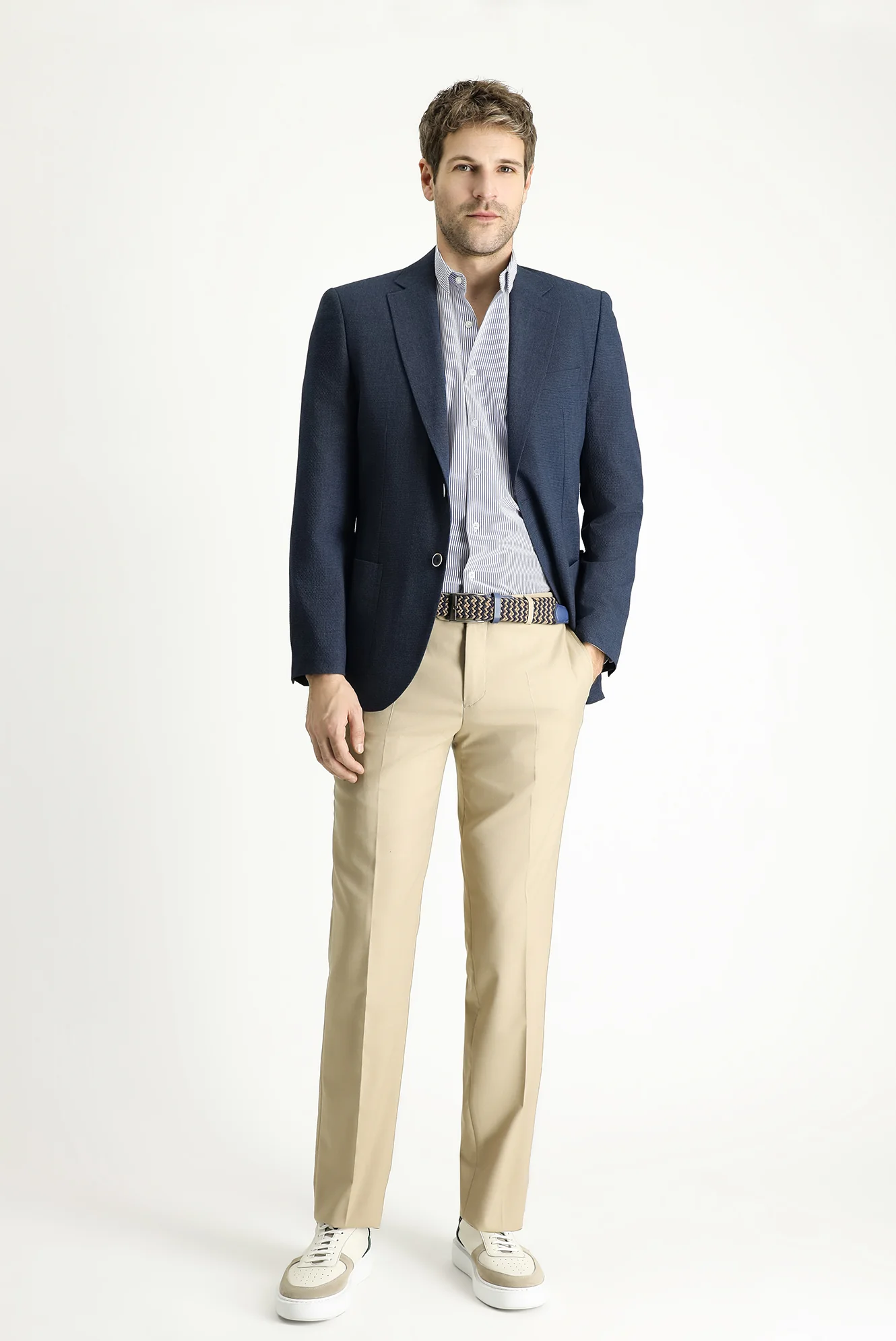 Koyu Lacivert 7 Drop Slim Fit Dar Kesim Spor Desenli Ceket - Image 2