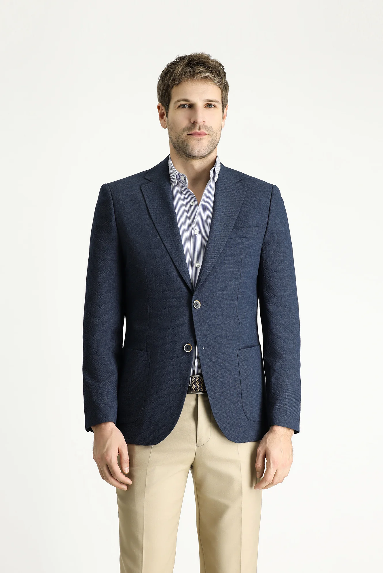 Koyu Lacivert 7 Drop Slim Fit Dar Kesim Spor Desenli Ceket - Image 3