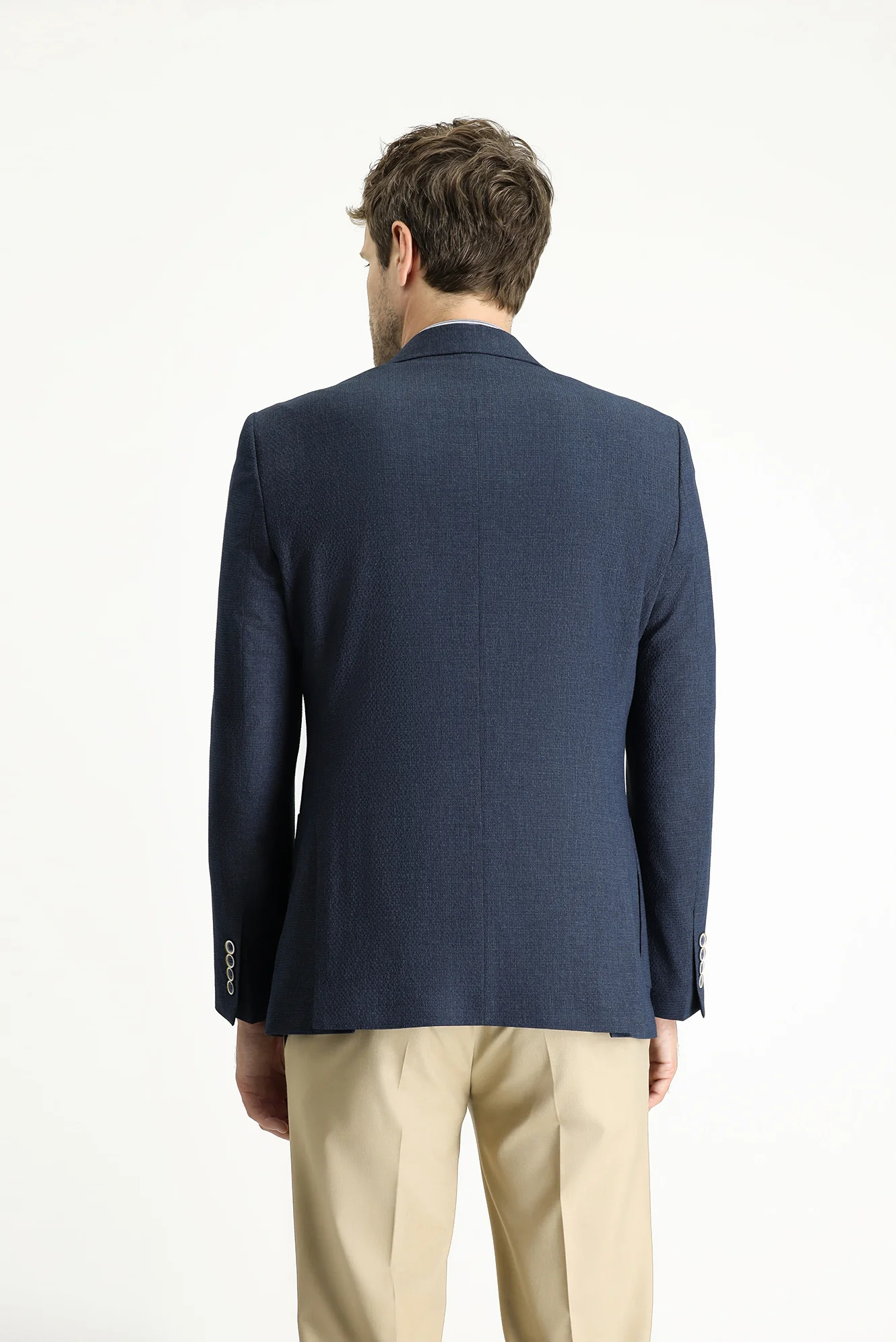 Koyu Lacivert 7 Drop Slim Fit Dar Kesim Spor Desenli Ceket - Image 4