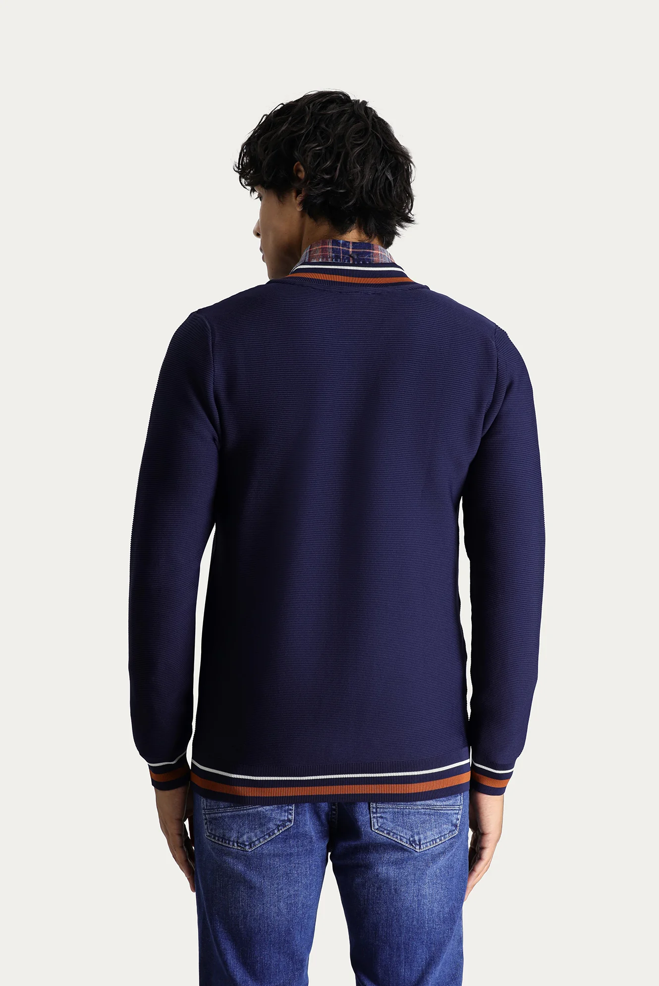 Koyu Lacivert Slim Fit Dar Kesim Triko Hırka - Image 4