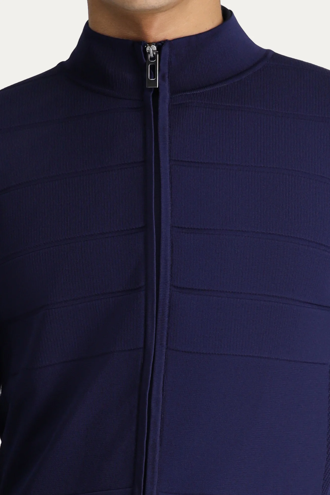 Koyu Lacivert Slim Fit Dar Kesim Triko Hırka - Image 4