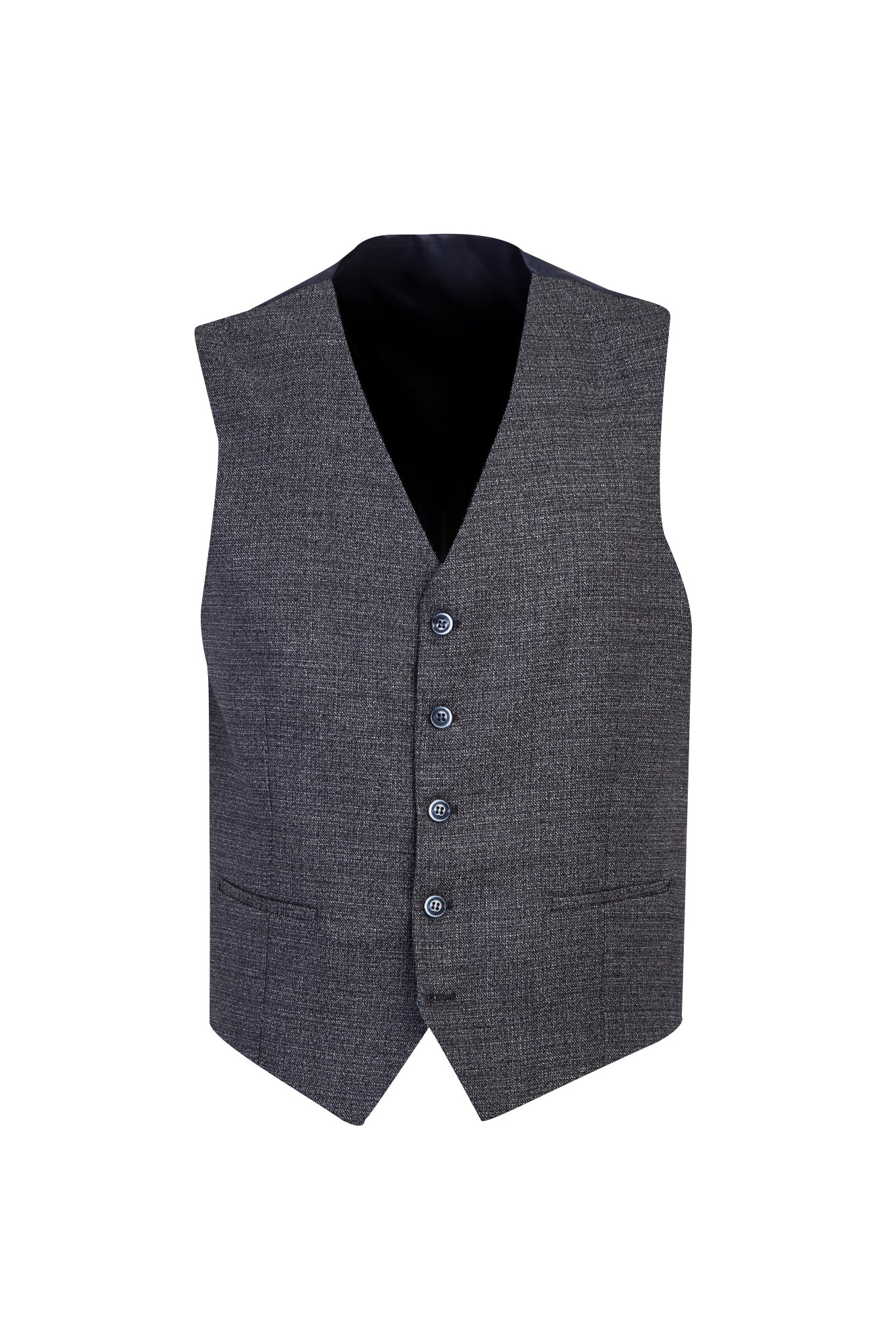 Koyu Lacivert 7 Drop Slim Fit Dar Kesim Yelekli Desenli Kombinli Takım Elbise - Image 4