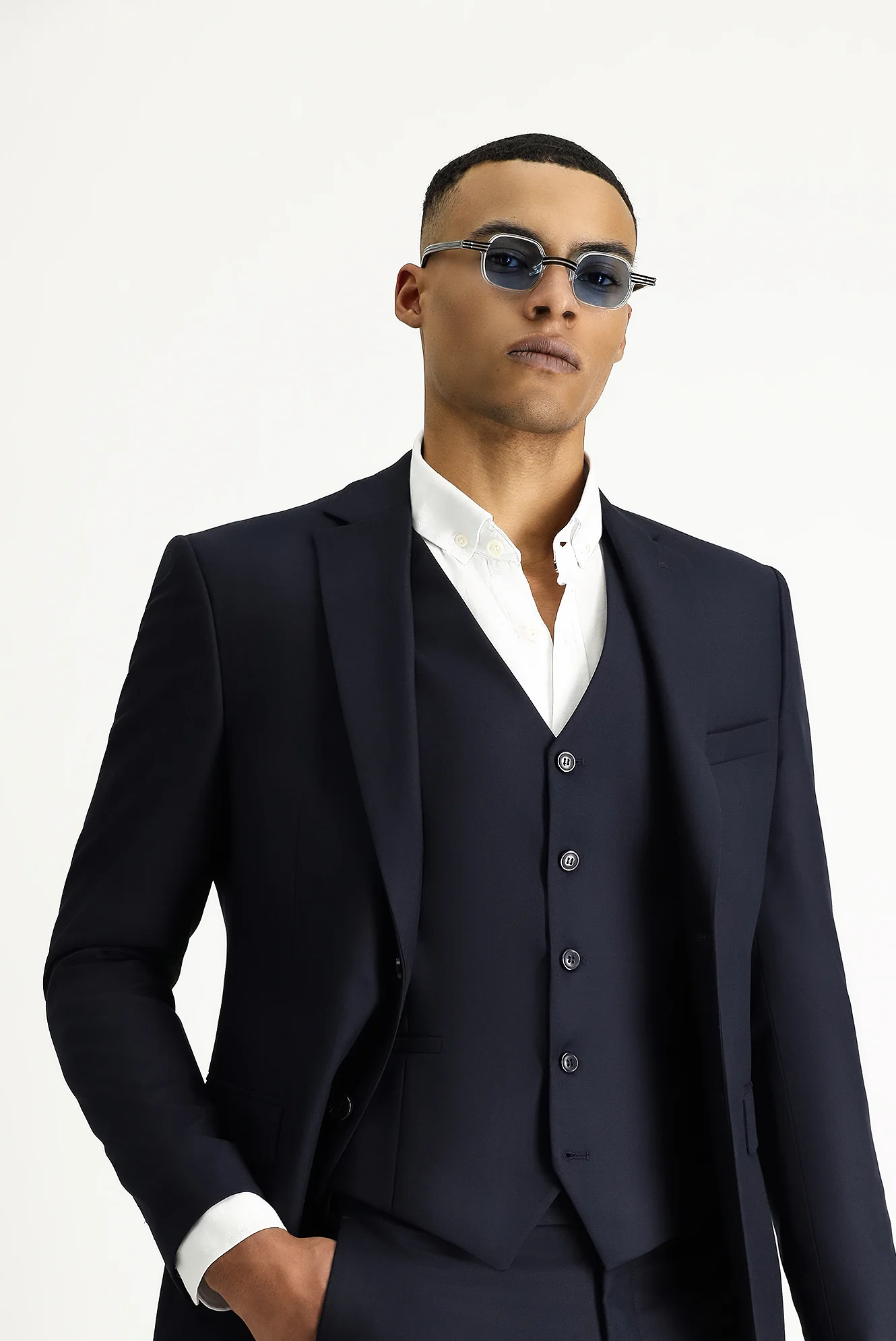 Koyu Lacivert 7 Drop Slim Fit Dar Kesim Yelekli Takım Elbise - Image 2