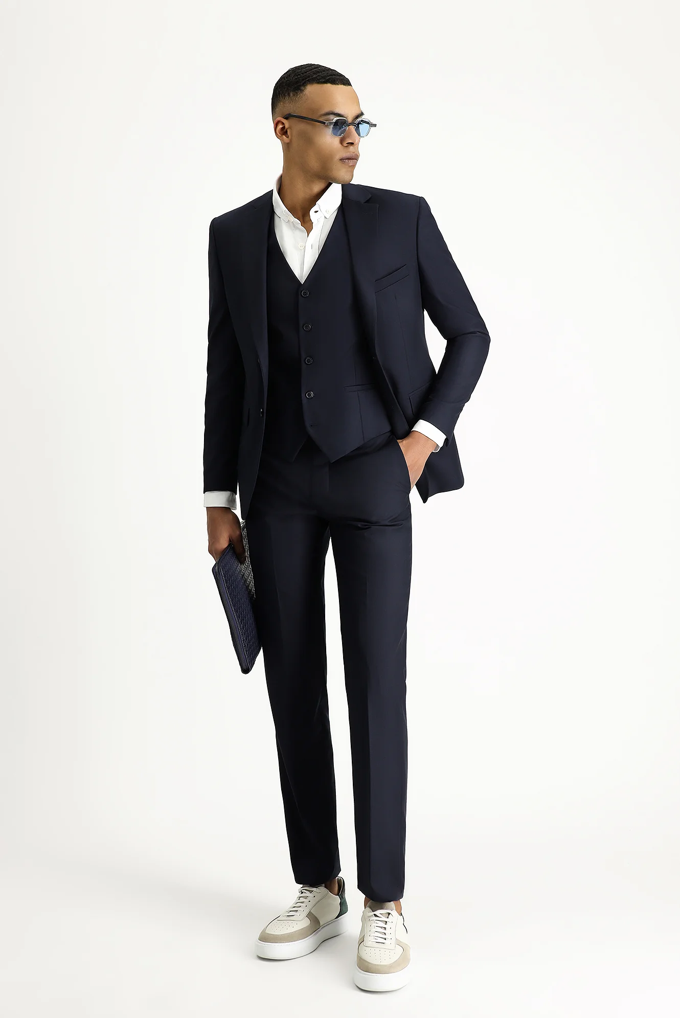 Koyu Lacivert 7 Drop Slim Fit Dar Kesim Yelekli Takım Elbise - Image 3