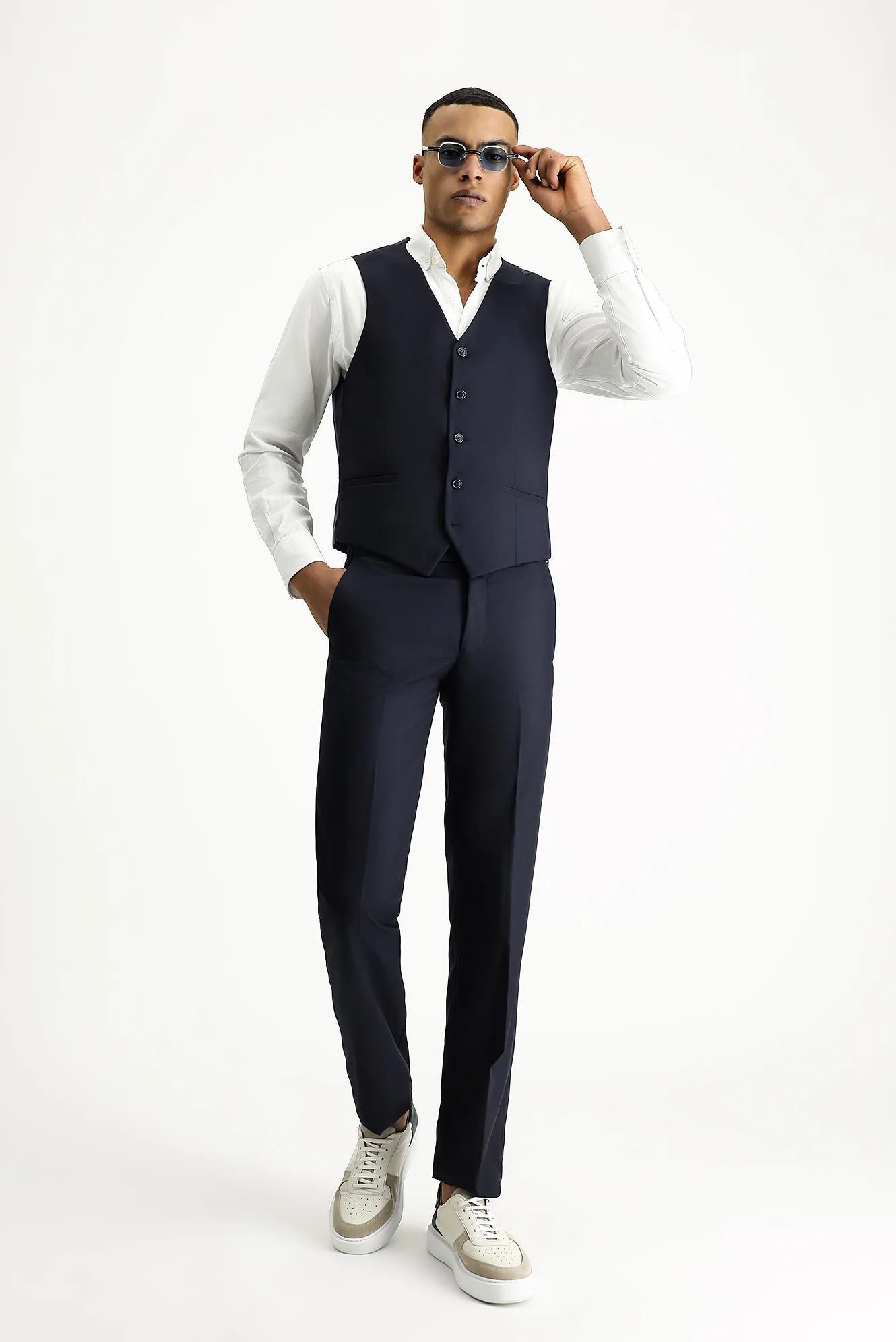 Koyu Lacivert 7 Drop Slim Fit Dar Kesim Yelekli Takım Elbise - Image 4