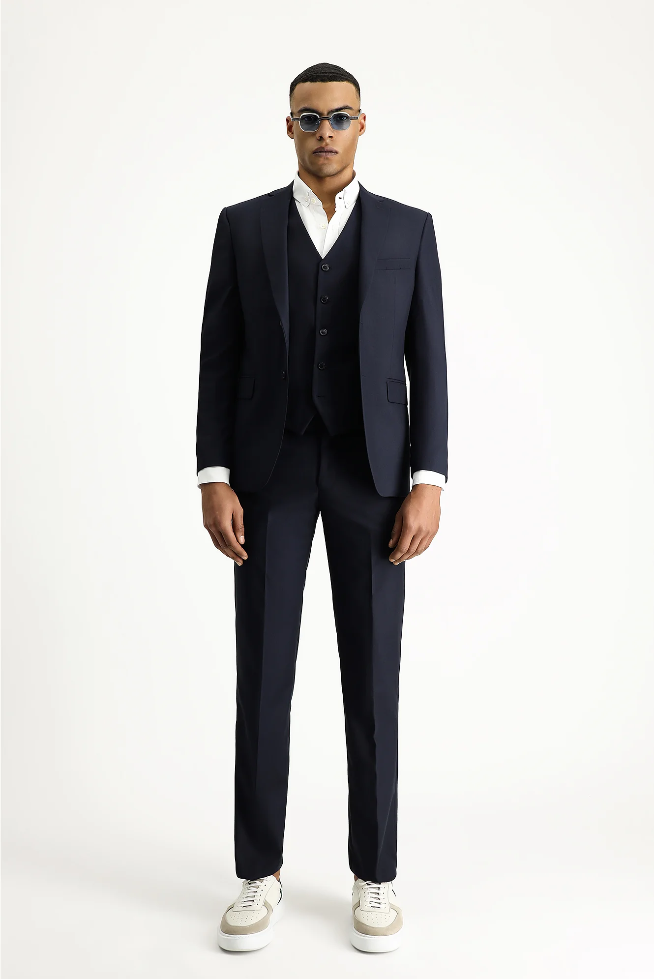Koyu Lacivert 7 Drop Slim Fit Dar Kesim Yelekli Takım Elbise - Image 6