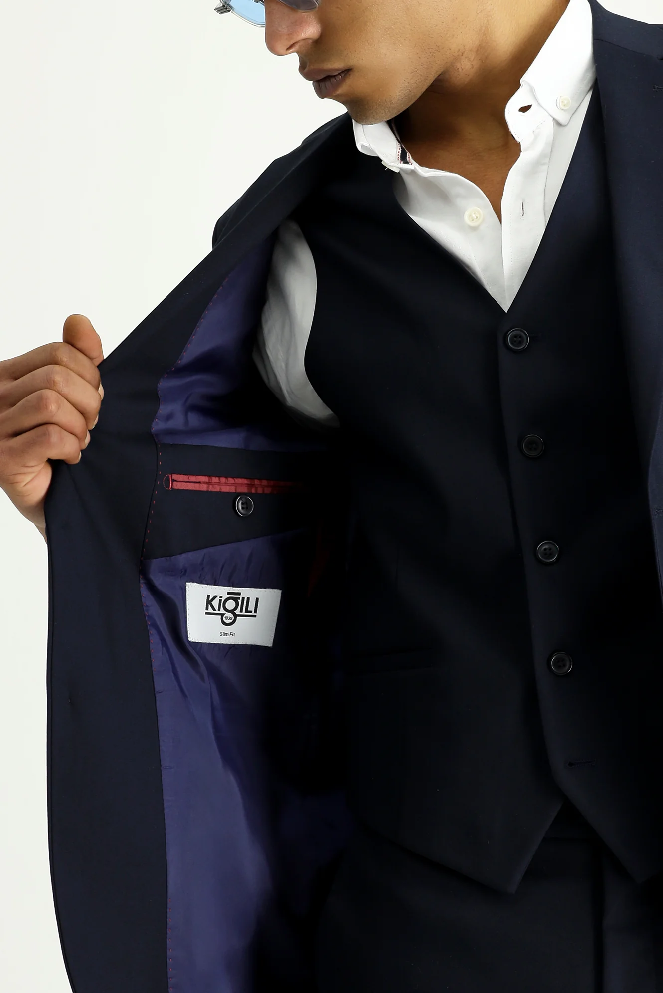 Koyu Lacivert 7 Drop Slim Fit Dar Kesim Yelekli Takım Elbise - Image 8