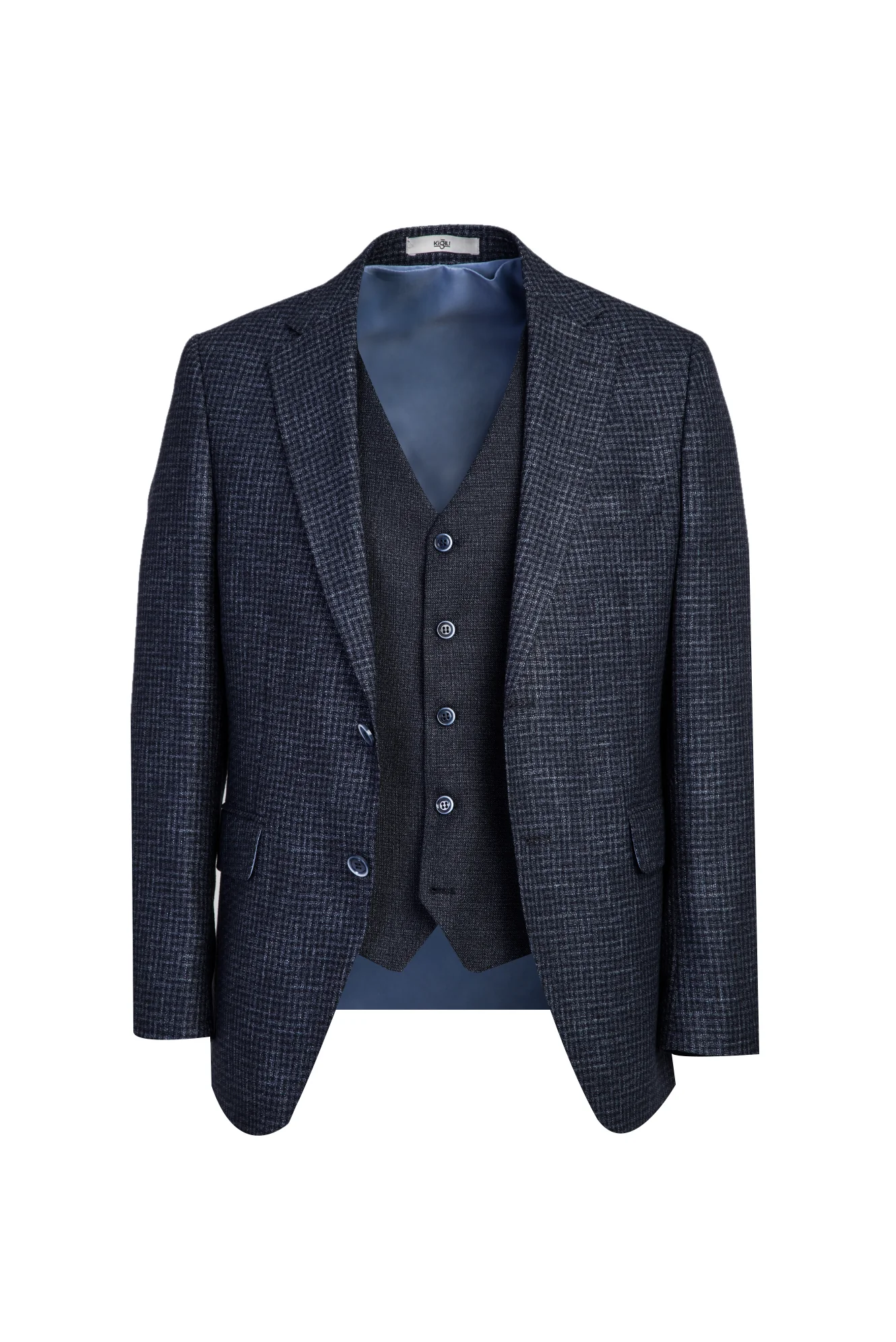Koyu Lacivert 7 Drop Slim Fit Dar Kesim Yelekli Kombinli Keten Takım Elbise - Image 2