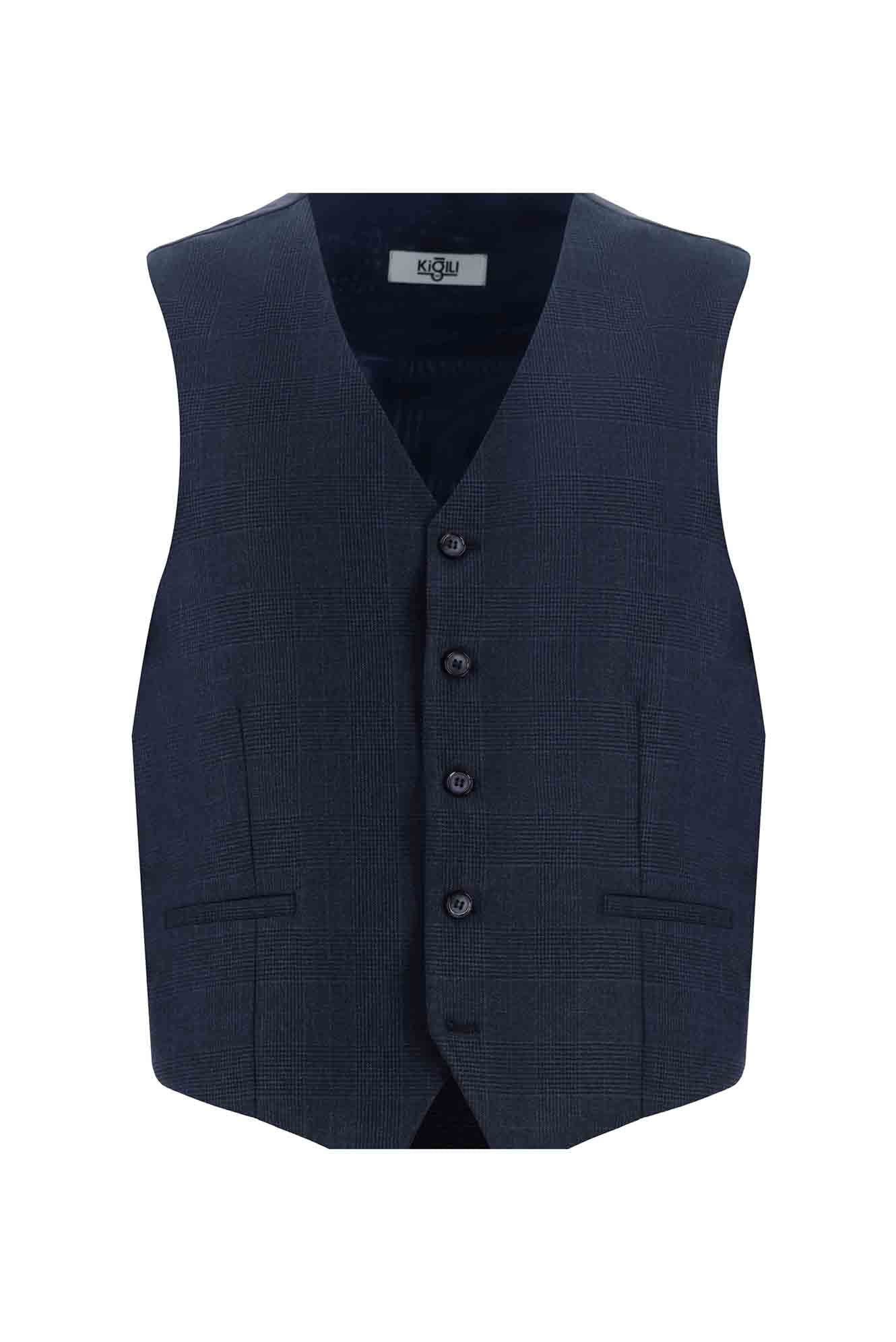 Koyu Lacivert 7 Drop Slim Fit Dar Kesim Yelekli Kombinli Takım Elbise - Image 4