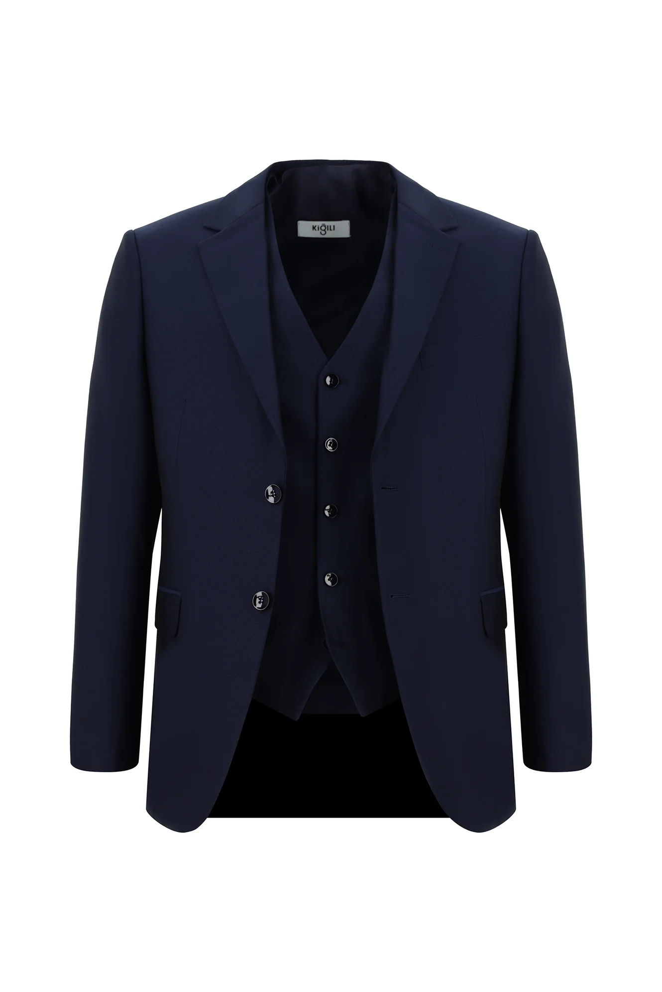 Koyu Lacivert 7 Drop Slim Fit Dar Kesim Yelekli Takım Elbise - Image 2