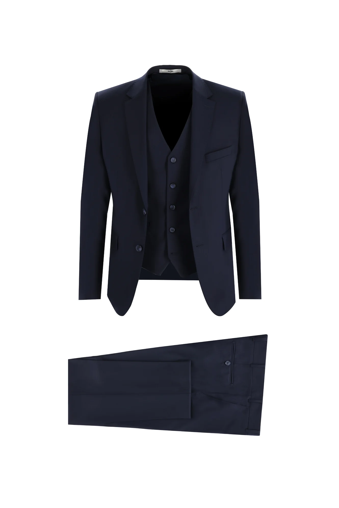 Koyu Lacivert 7 Drop Slim Fit Dar Kesim Yelekli Takım Elbise
