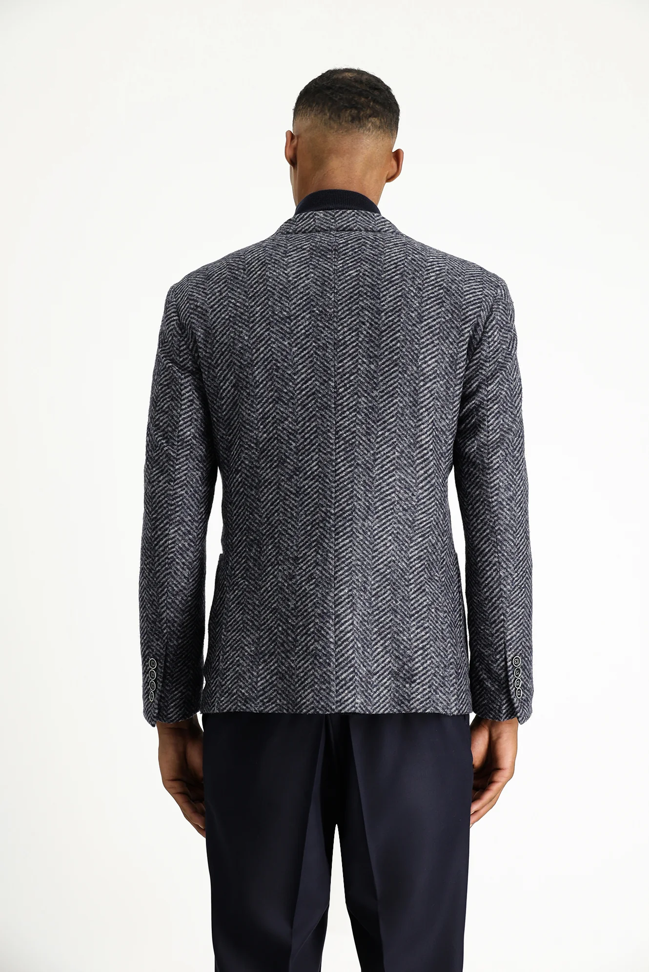 Koyu Lacivert 7 Drop Slim Fit Dar Kesim Yünlü Balıksırtı Spor İtalyan Ceket - Image 6