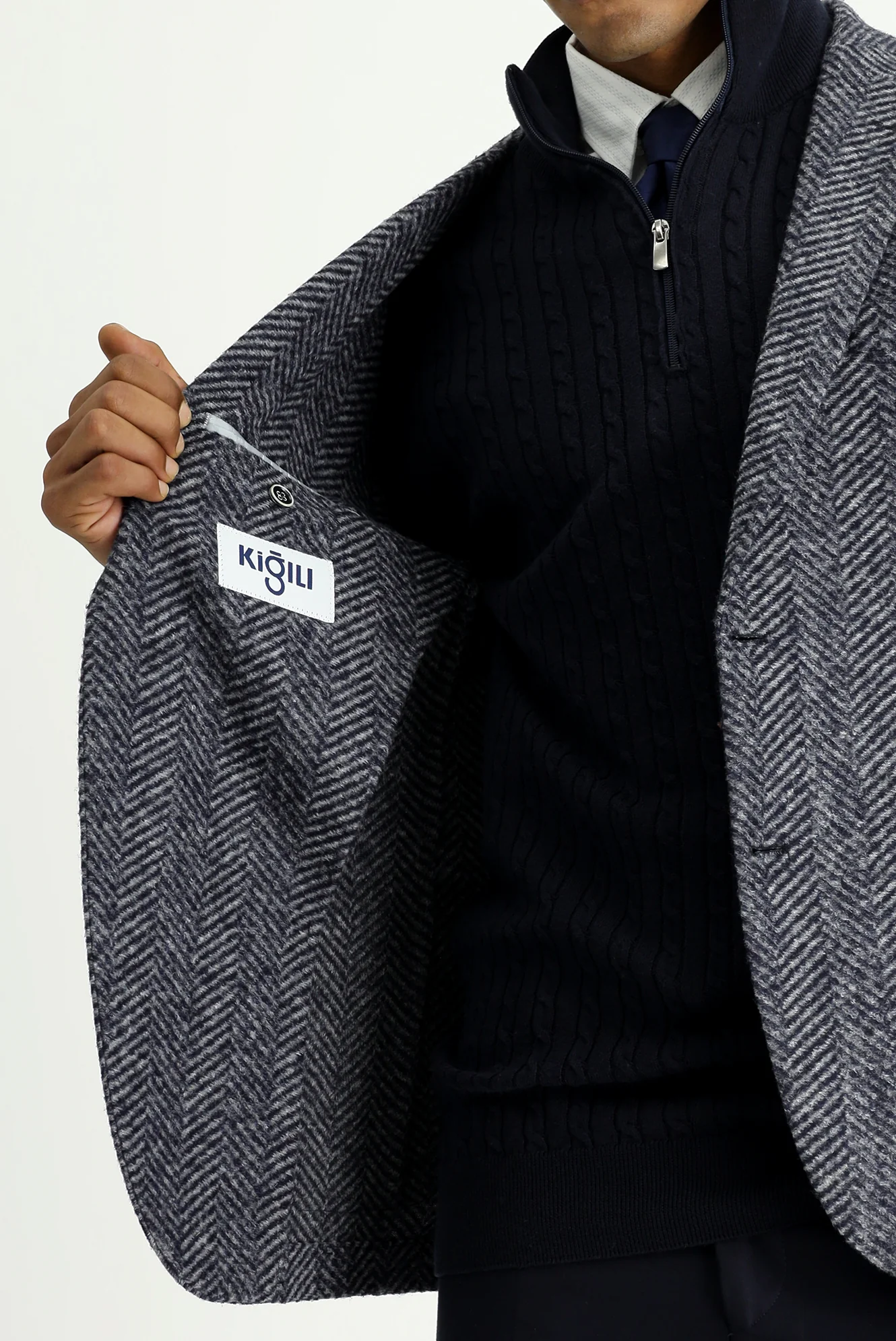 Koyu Lacivert 7 Drop Slim Fit Dar Kesim Yünlü Balıksırtı Spor İtalyan Ceket - Image 7