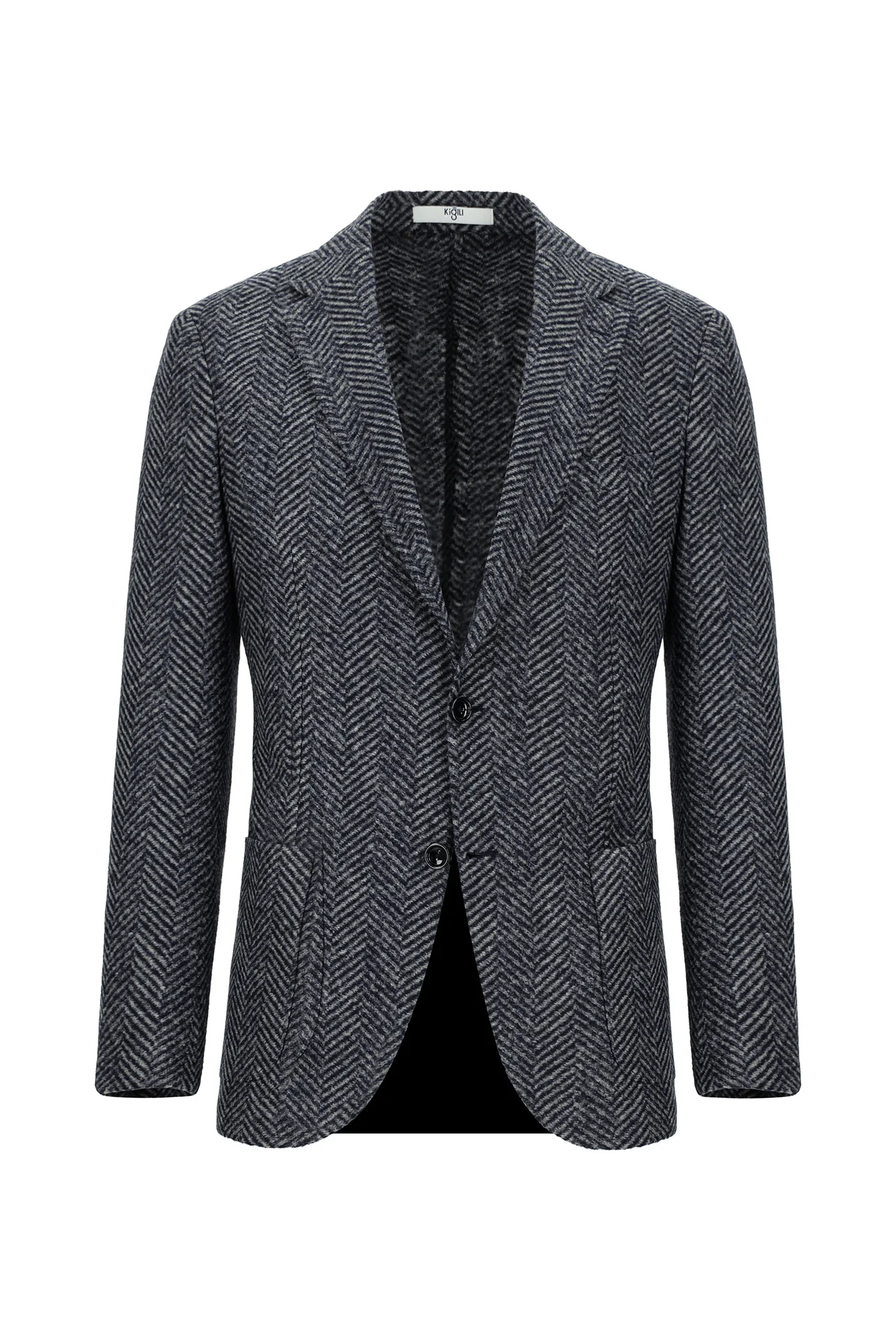 Koyu Lacivert 7 Drop Slim Fit Dar Kesim Yünlü Balıksırtı Spor İtalyan Ceket - Image 8