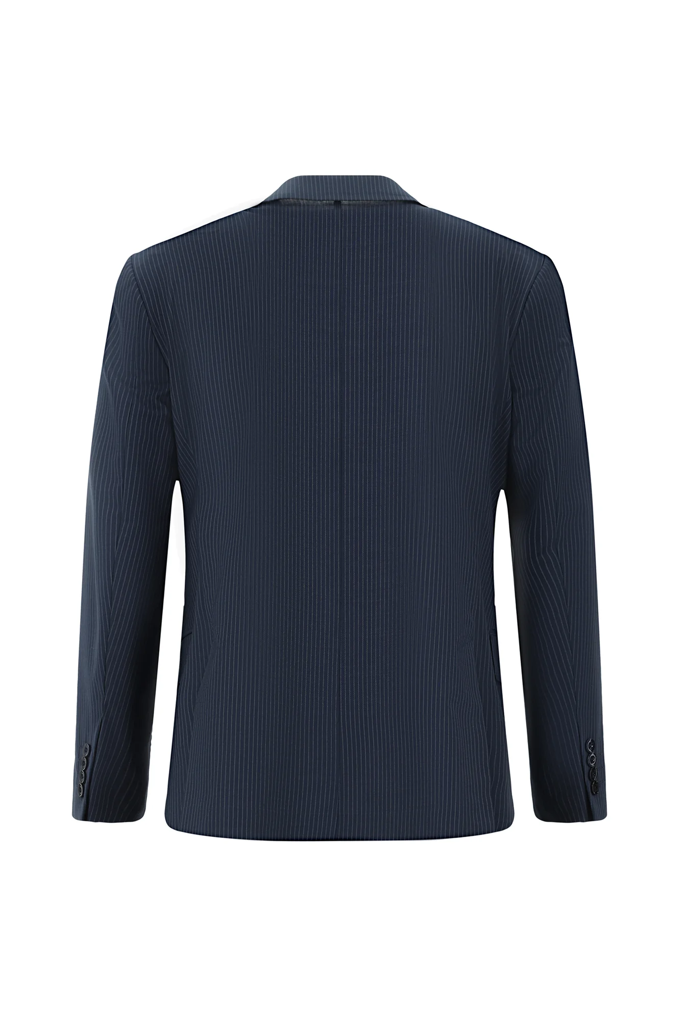 Koyu Lacivert 7 Drop Slim Fit Dar Kesim Yünlü Çizgili Beli Lastikli İpli Kruvaze Takım Elbise - Image 3