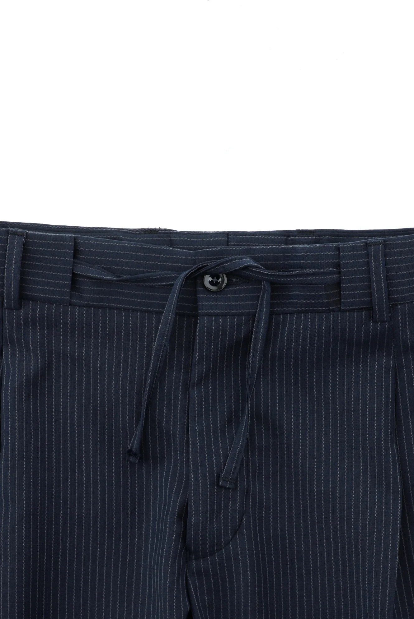 Koyu Lacivert 7 Drop Slim Fit Dar Kesim Yünlü Çizgili Beli Lastikli İpli Kruvaze Takım Elbise - Image 5