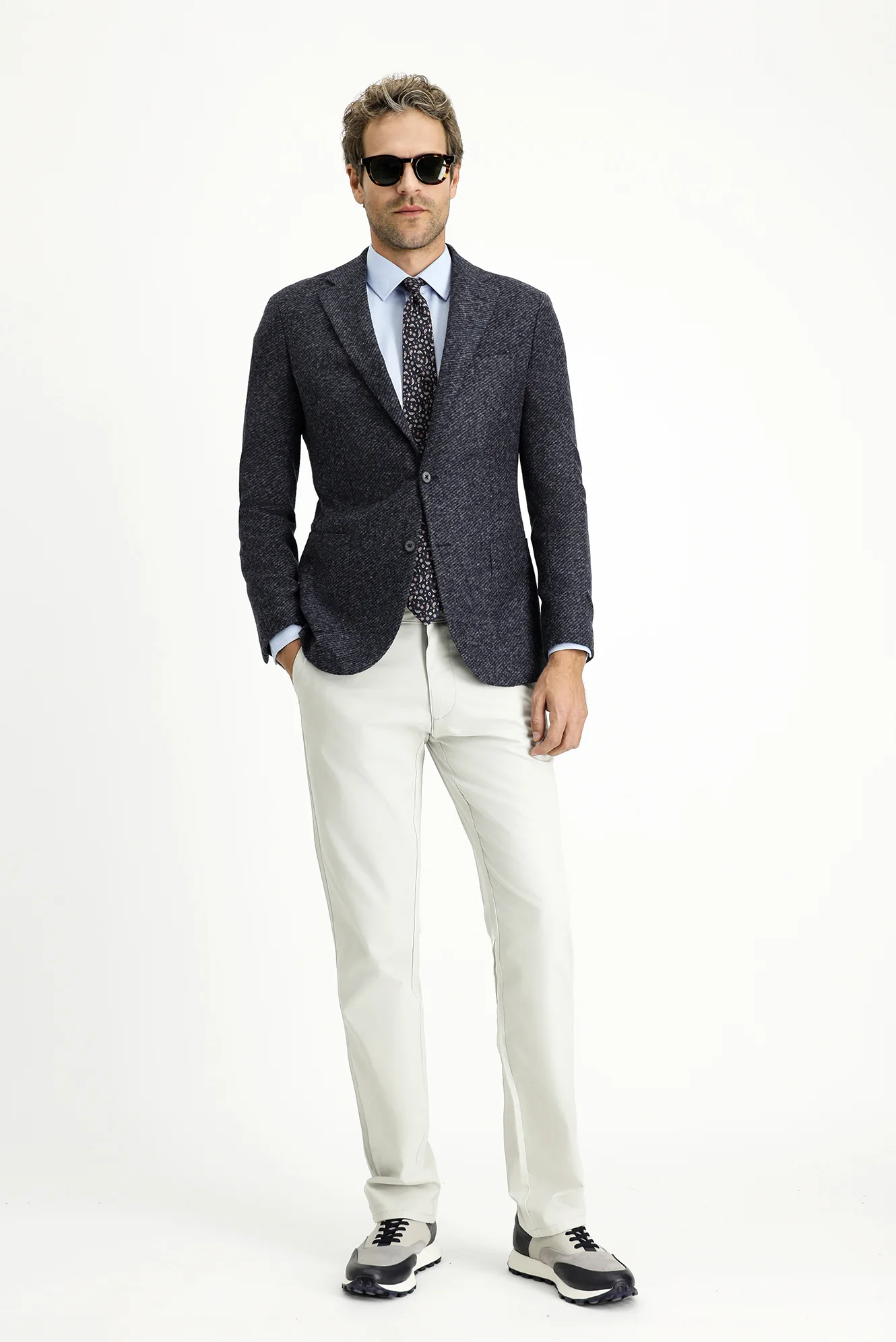 Koyu Lacivert 7 Drop Slim Fit Dar Kesim Yünlü Çizgili Spor İtalyan Ceket - Image 2