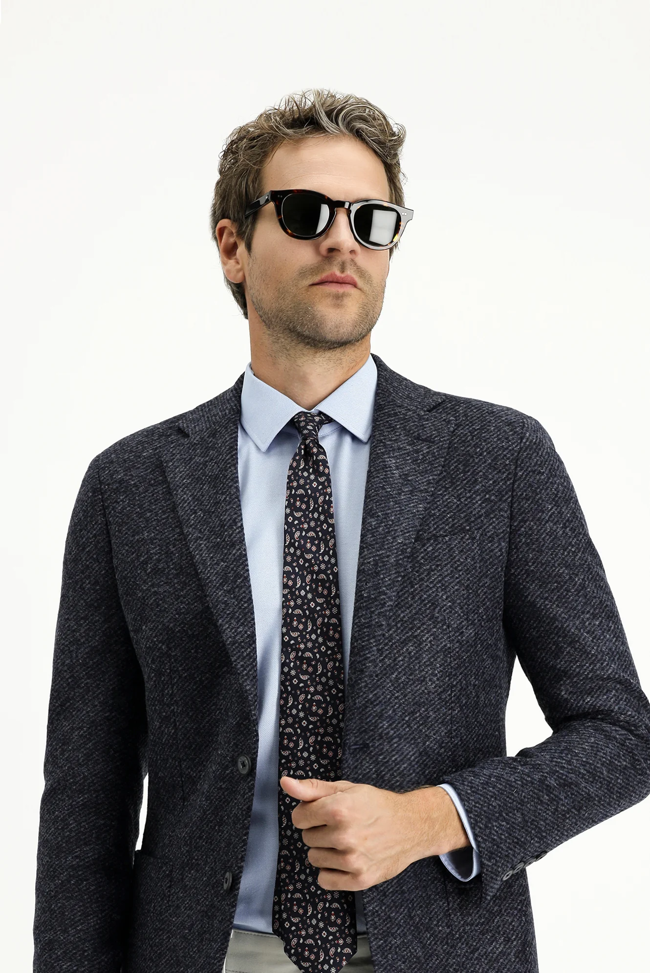 Koyu Lacivert 7 Drop Slim Fit Dar Kesim Yünlü Çizgili Spor İtalyan Ceket - Image 3