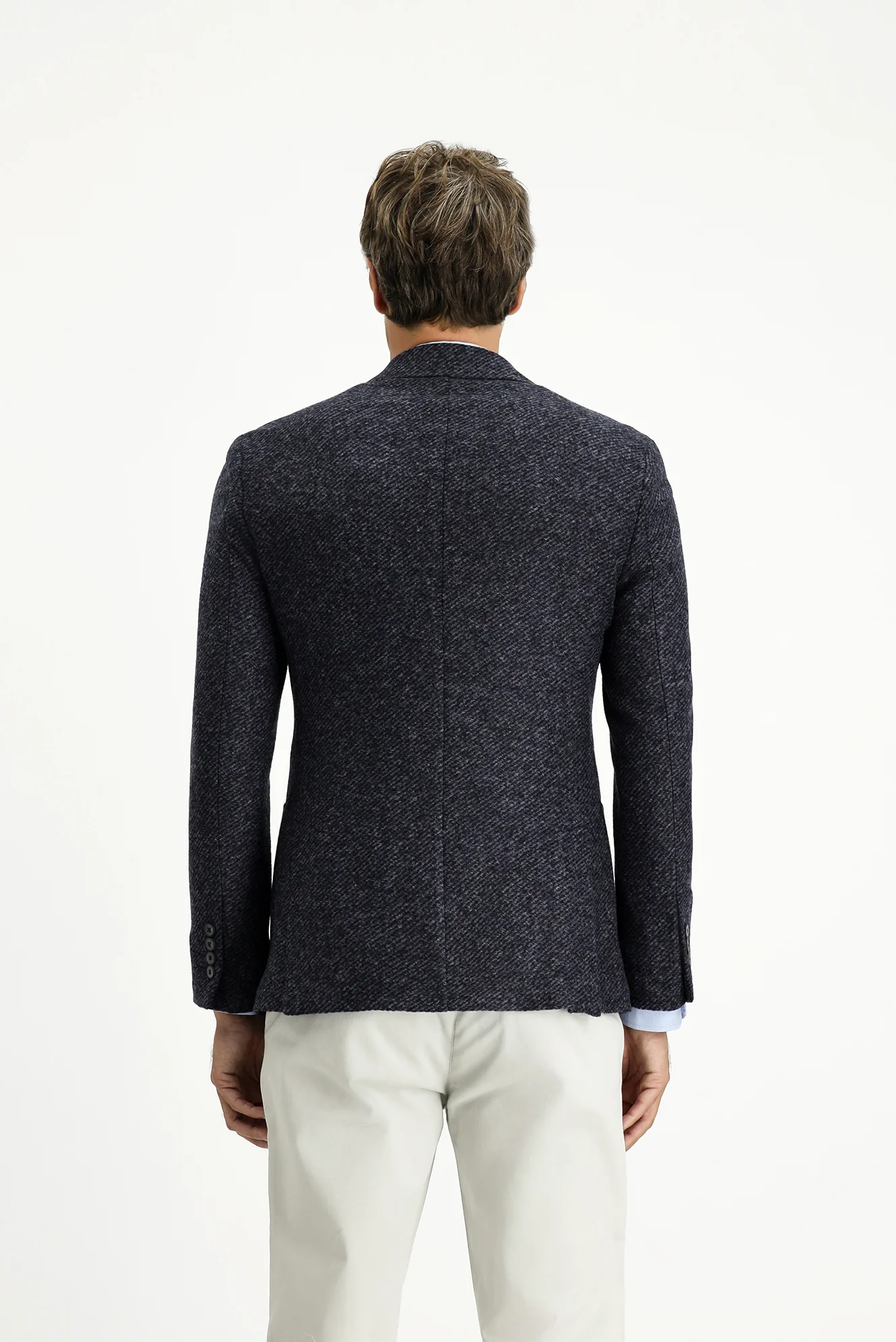 Koyu Lacivert 7 Drop Slim Fit Dar Kesim Yünlü Çizgili Spor İtalyan Ceket - Image 4