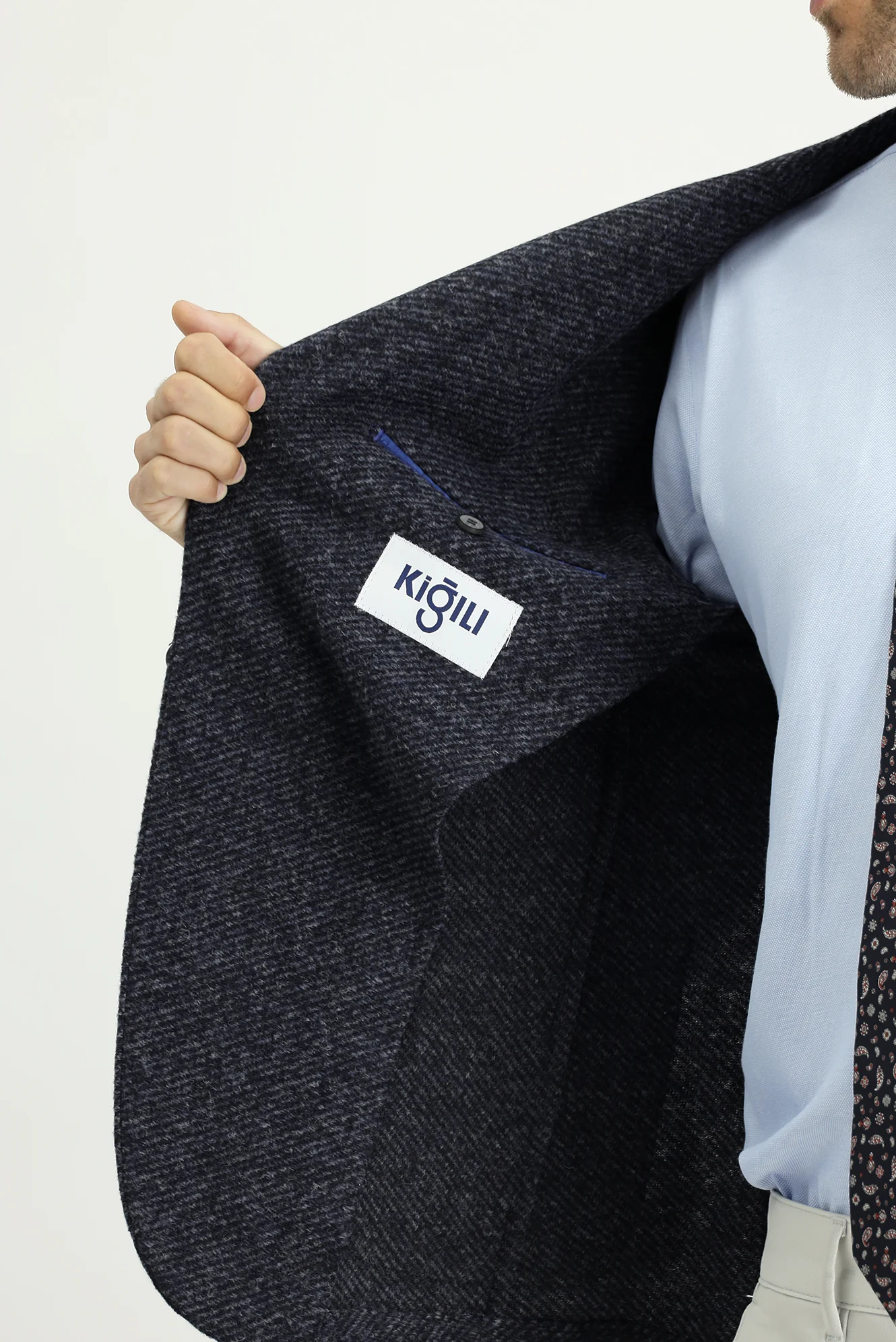 Koyu Lacivert 7 Drop Slim Fit Dar Kesim Yünlü Çizgili Spor İtalyan Ceket - Image 5