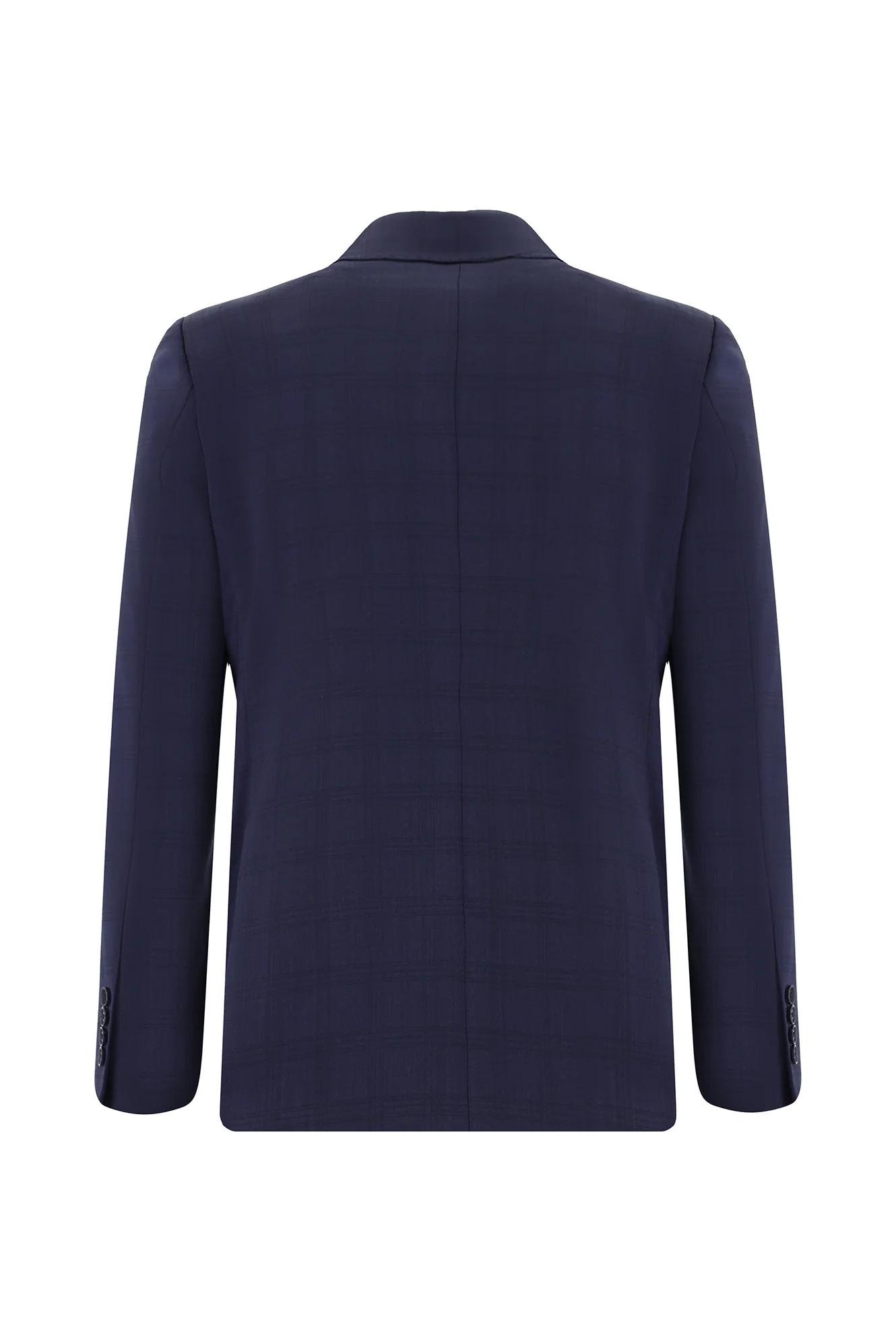 Koyu Lacivert 7 Drop Slim Fit Dar Kesim Yünlü Ekose Takım Elbise - Image 3