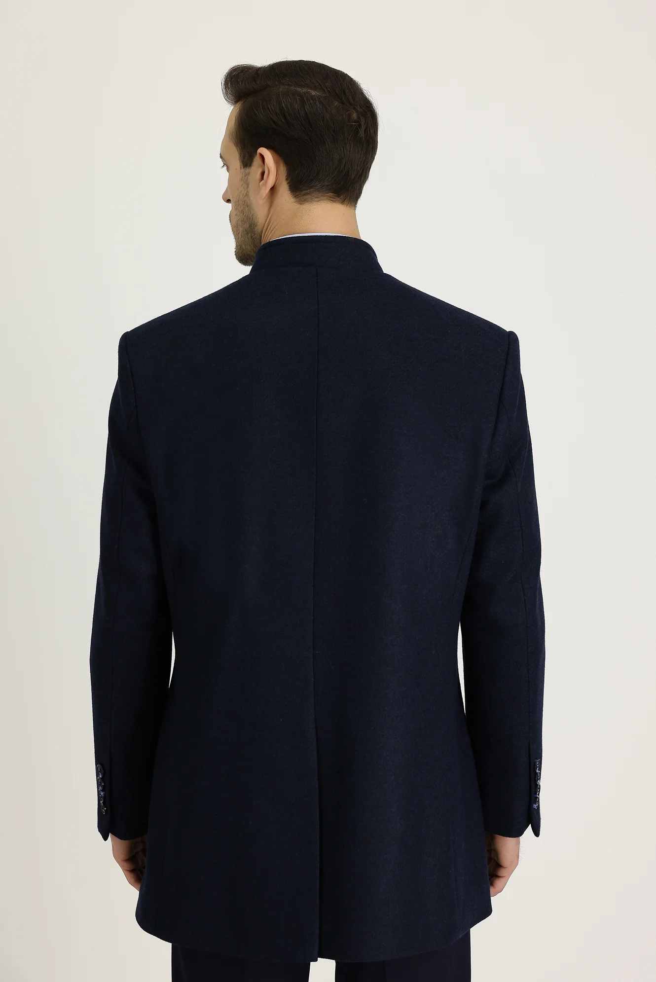Koyu Lacivert Slim Fit Dar Kesim Yünlü Kaban - Image 5