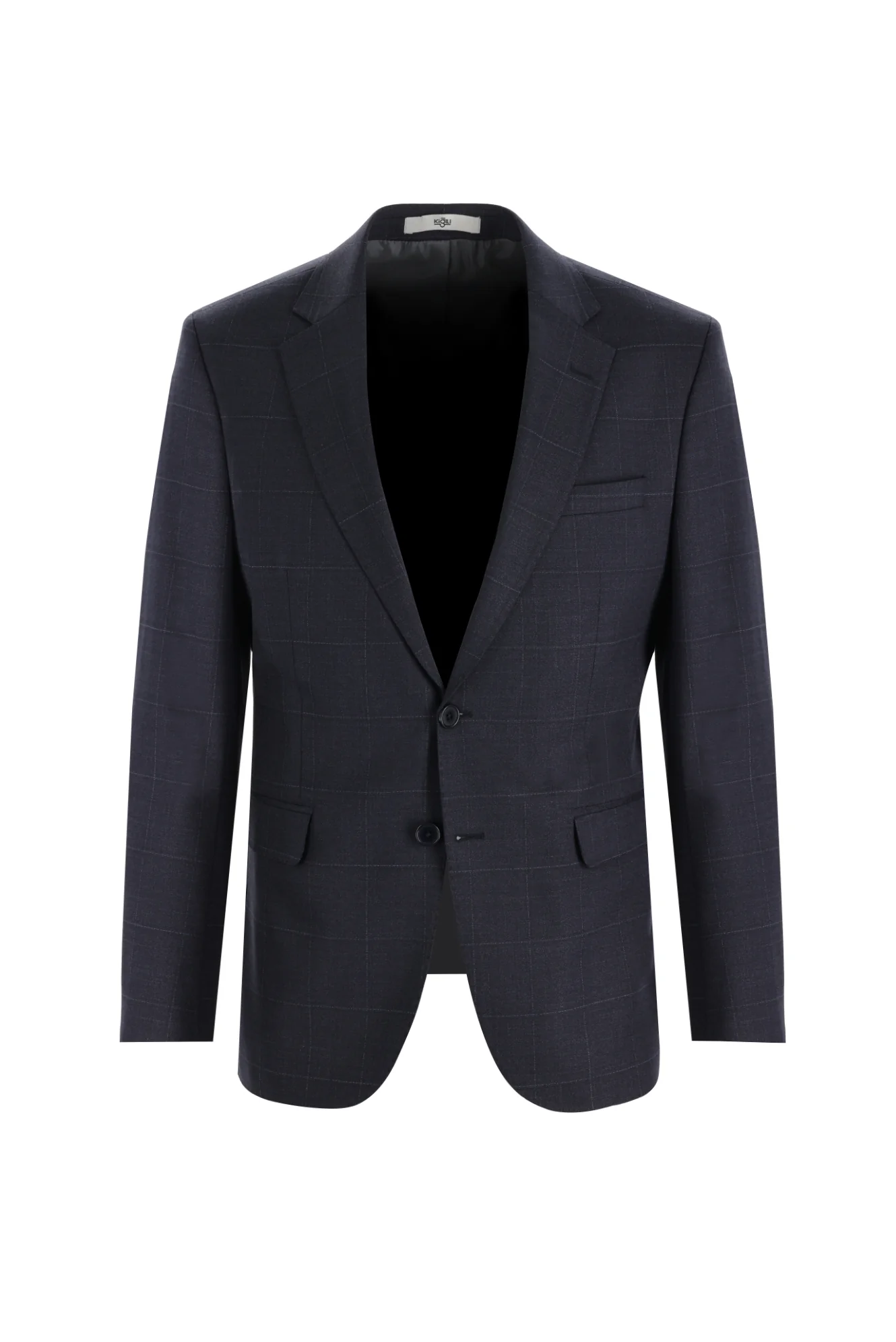 Koyu Lacivert 7 Drop Slim Fit Dar Kesim Yünlü Kareli Takım Elbise - Image 2