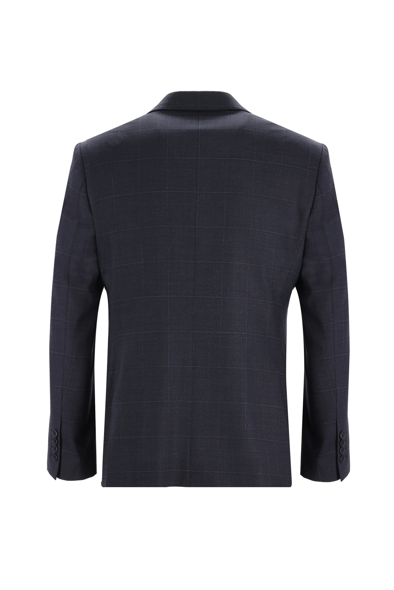 Koyu Lacivert 7 Drop Slim Fit Dar Kesim Yünlü Kareli Takım Elbise - Image 3
