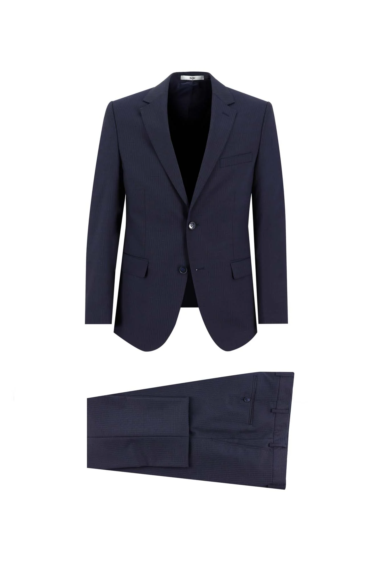 Koyu Lacivert 7 Drop Slim Fit Dar Kesim Yünlü Çizgili Takım Elbise