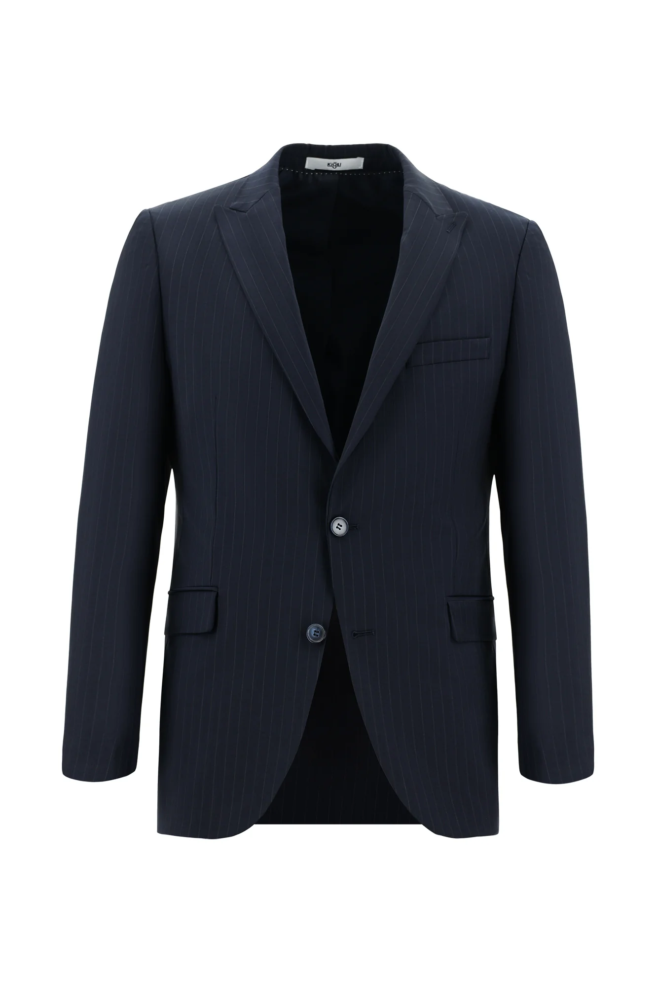 Koyu Lacivert 7 Drop Slim Fit Dar Kesim Yünlü Çizgili Takım Elbise - Image 2