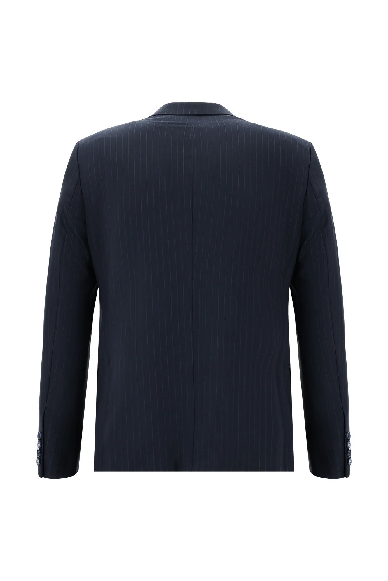Koyu Lacivert 7 Drop Slim Fit Dar Kesim Yünlü Çizgili Takım Elbise - Image 3