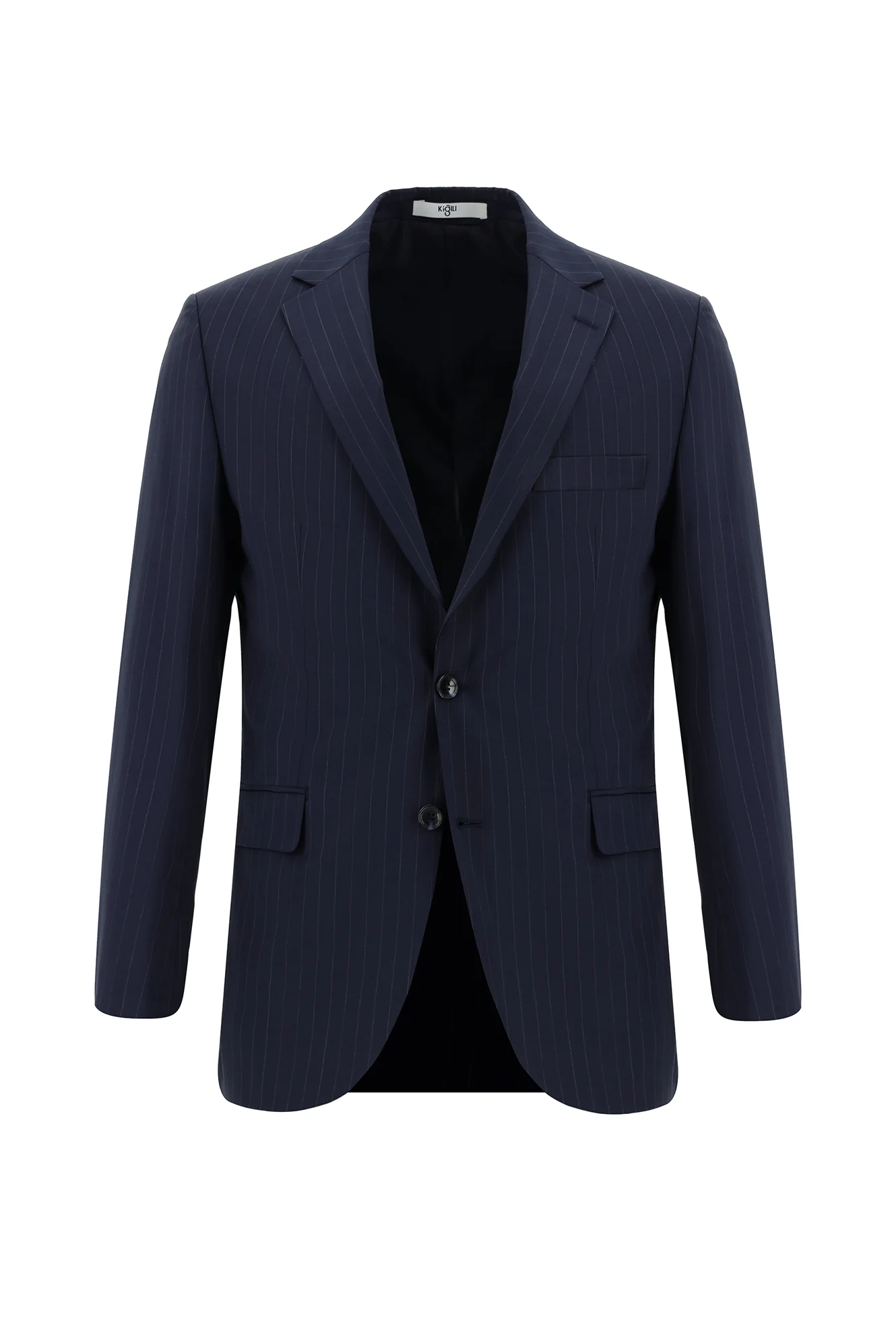 Koyu Lacivert 7 Drop Slim Fit Dar Kesim Yünlü Çizgili Takım Elbise - Image 2
