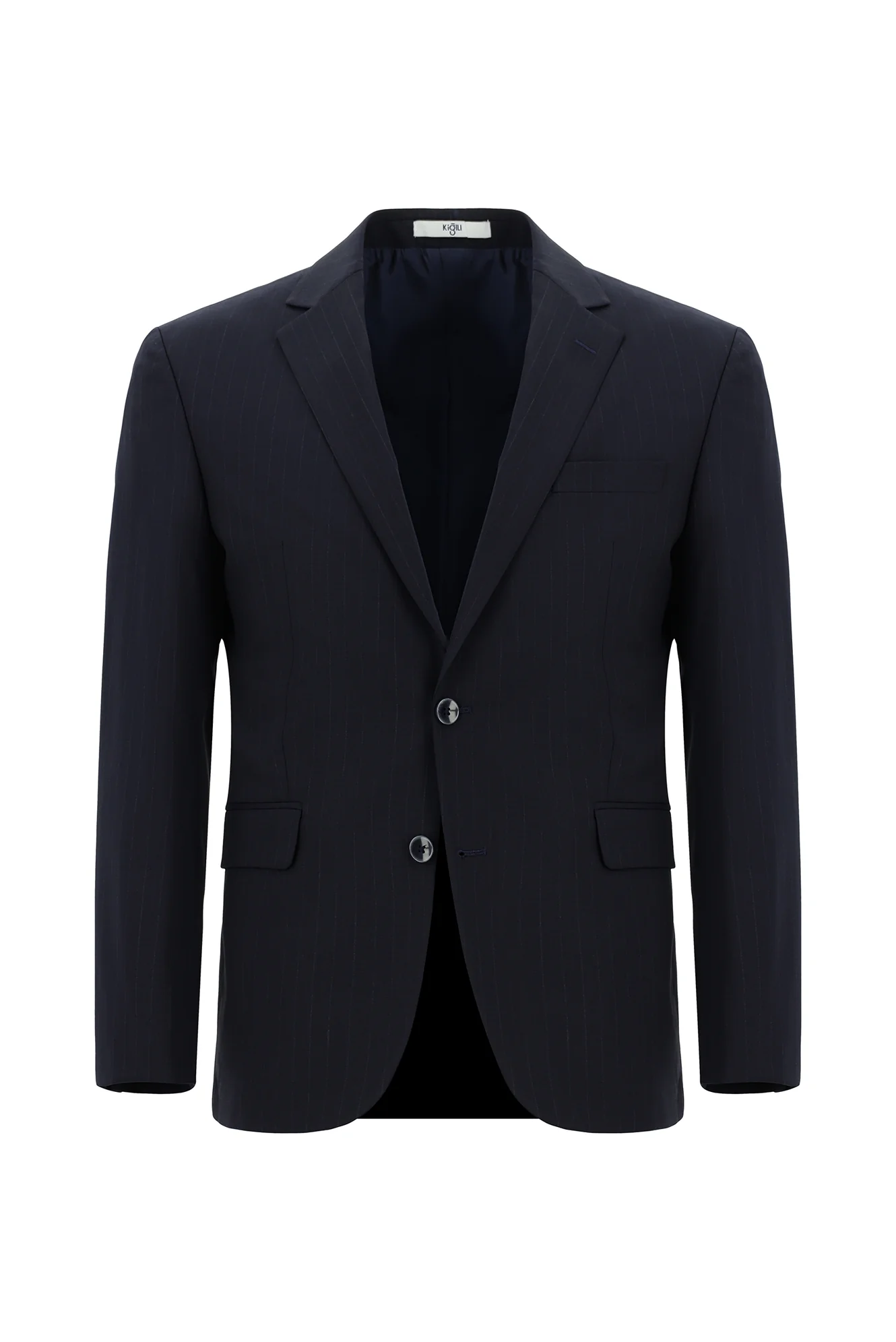 Koyu Lacivert 7 Drop Slim Fit Dar Kesim Yünlü Çizgili Takım Elbise - Image 2