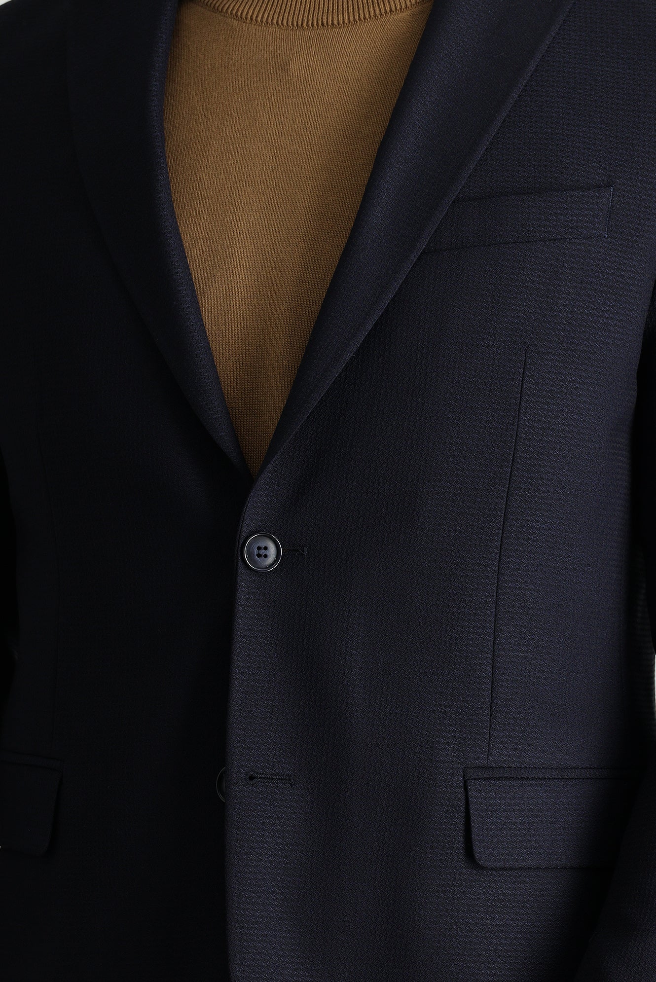 Koyu Lacivert 7 Drop Slim Fit Dar Kesim Yünlü Klasik Desenli Ceket - Image 5