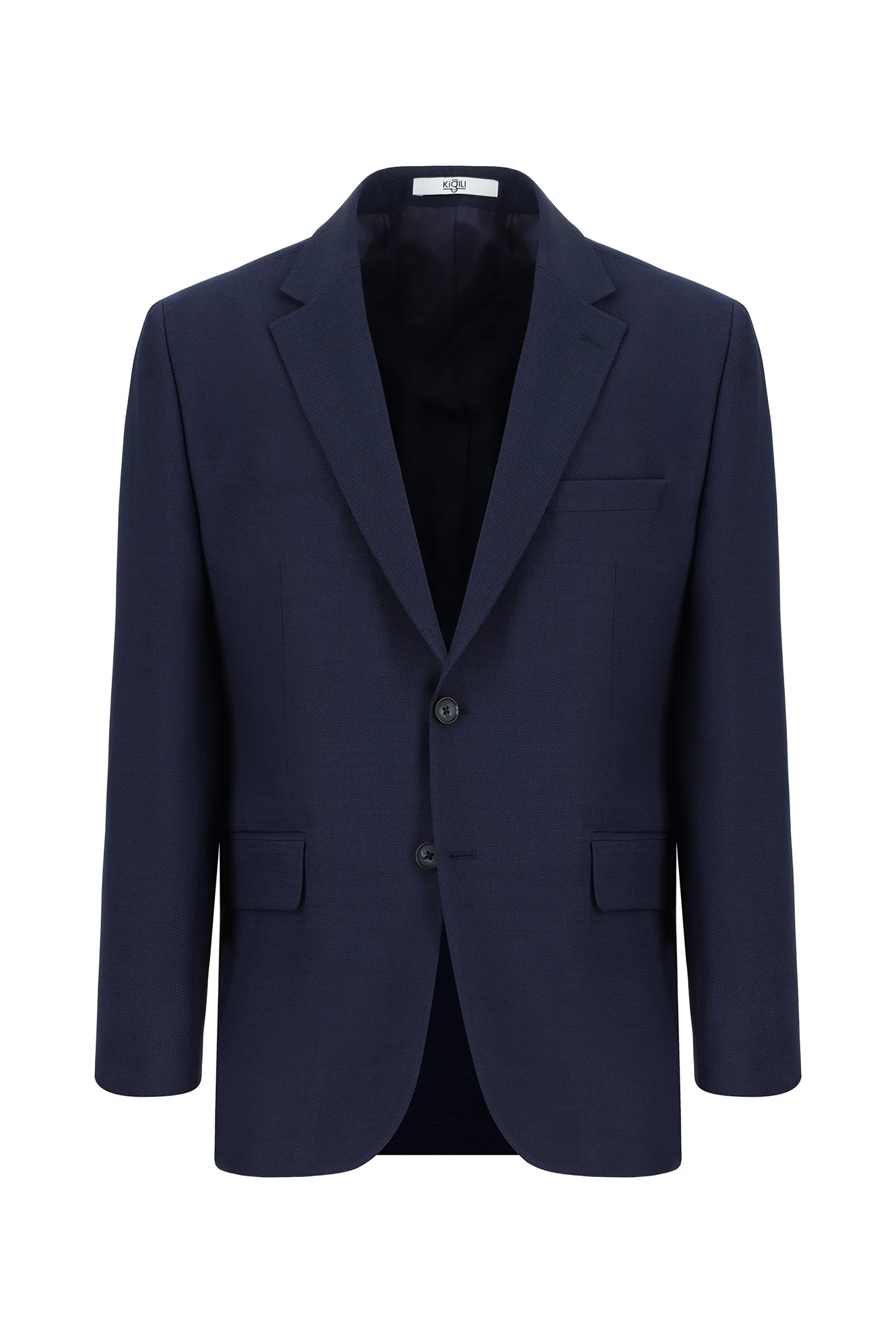 Koyu Lacivert 7 Drop Slim Fit Dar Kesim Yünlü Klasik Desenli Ceket