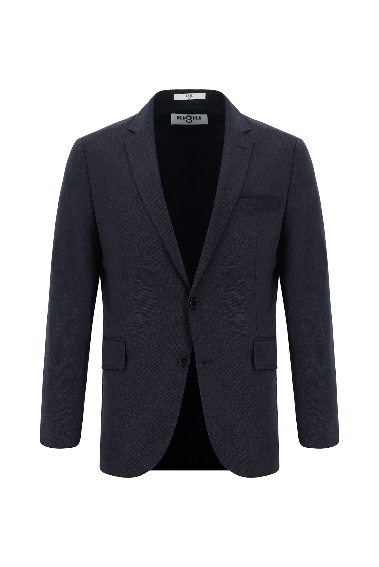 Koyu Lacivert 7 Drop Slim Fit Dar Kesim Yünlü Desenli Takım Elbise - Image 2