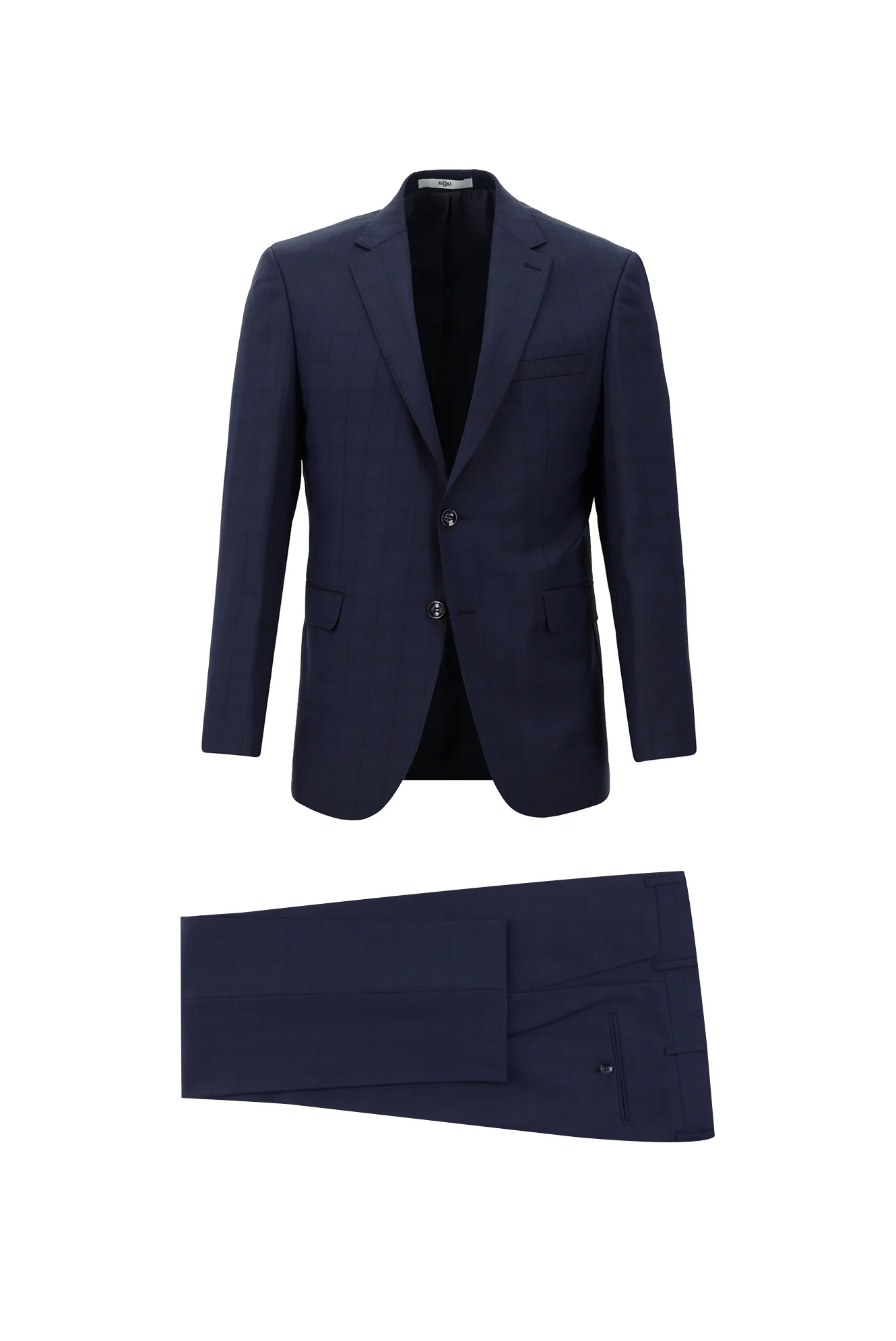 Koyu Lacivert 7 Drop Slim Fit Dar Kesim Yünlü Ekose Takım Elbise