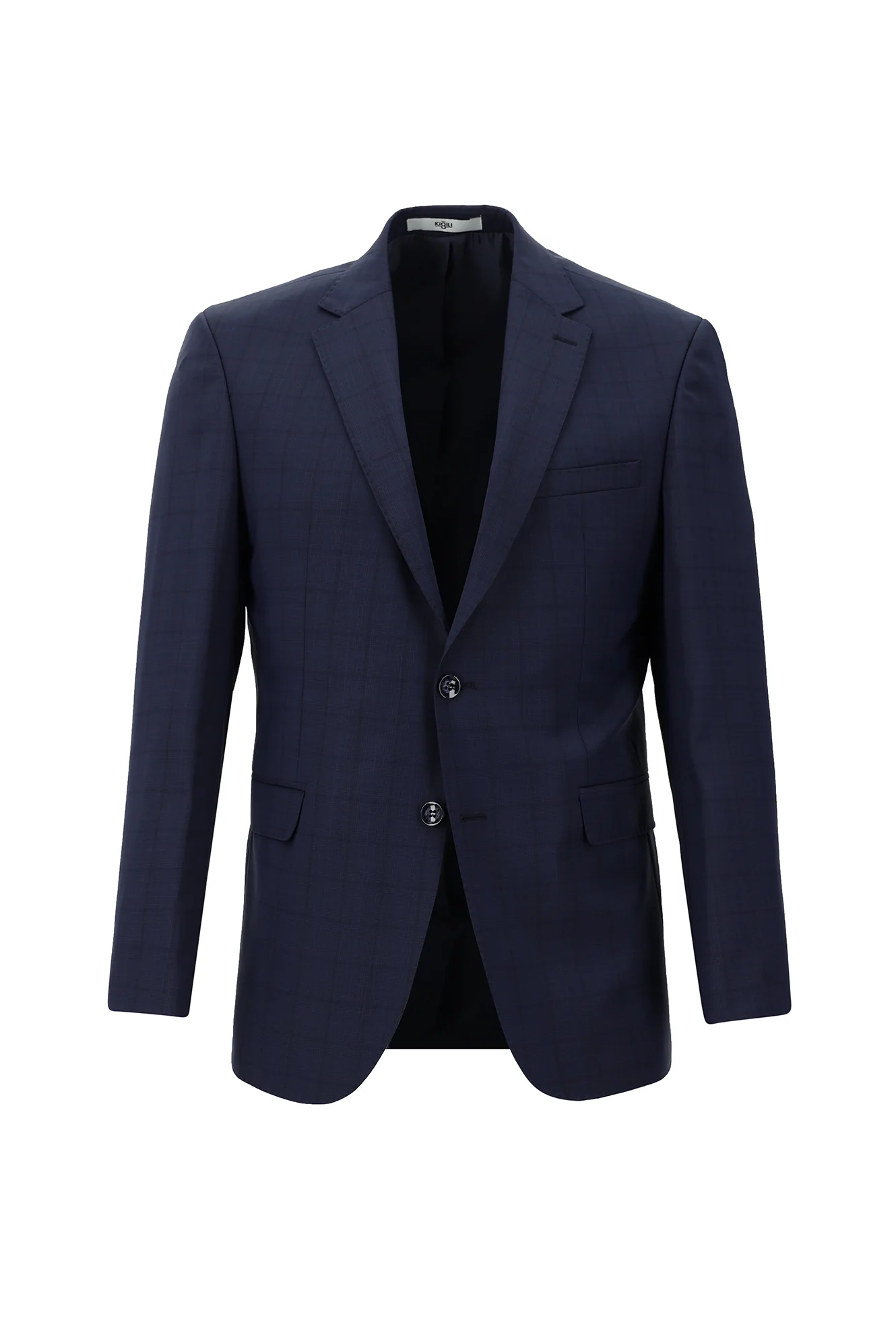 Koyu Lacivert 7 Drop Slim Fit Dar Kesim Yünlü Ekose Takım Elbise - Image 2
