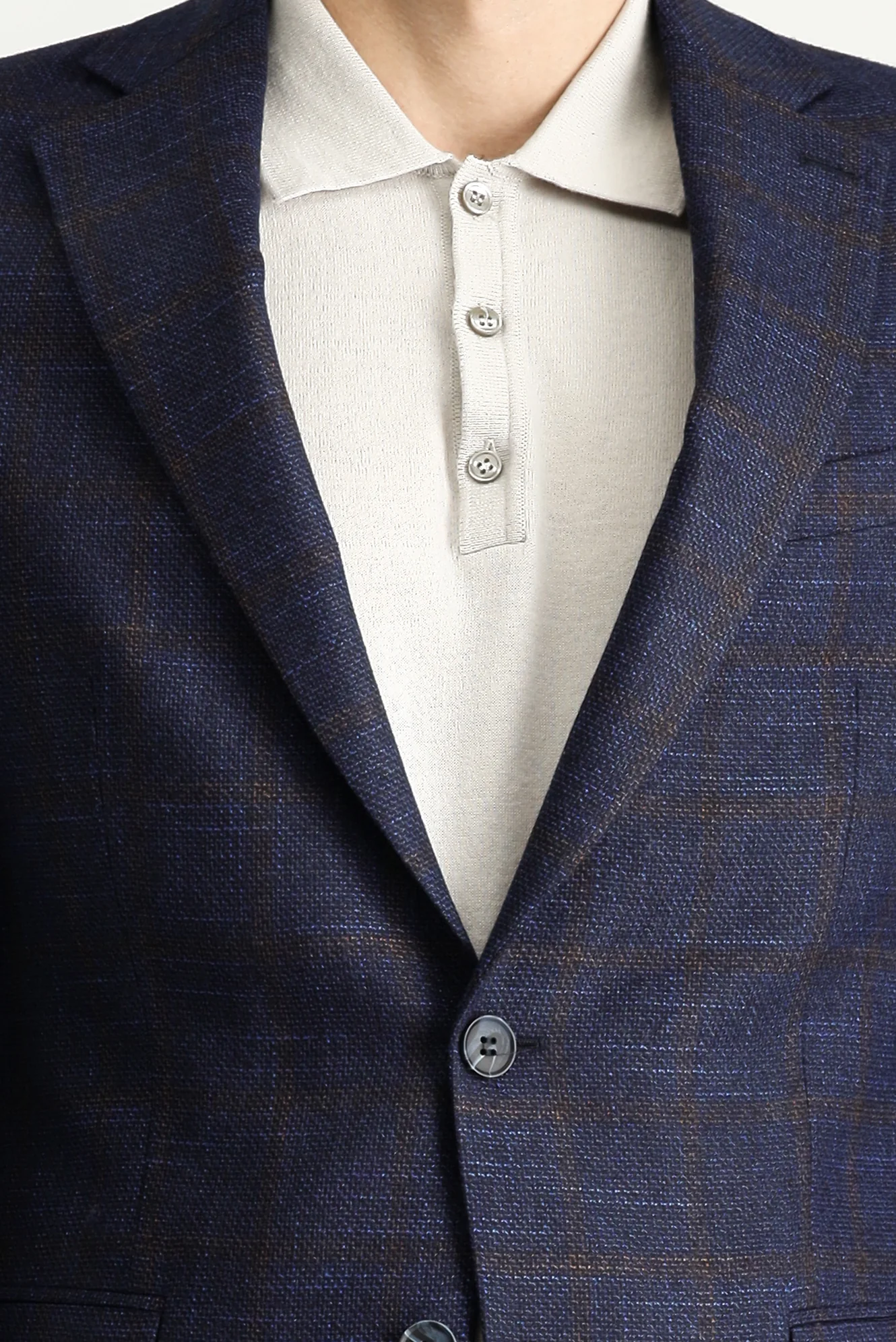 Koyu Lacivert 7 Drop Slim Fit Dar Kesim Yünlü Klasik Kareli Ceket - Image 5