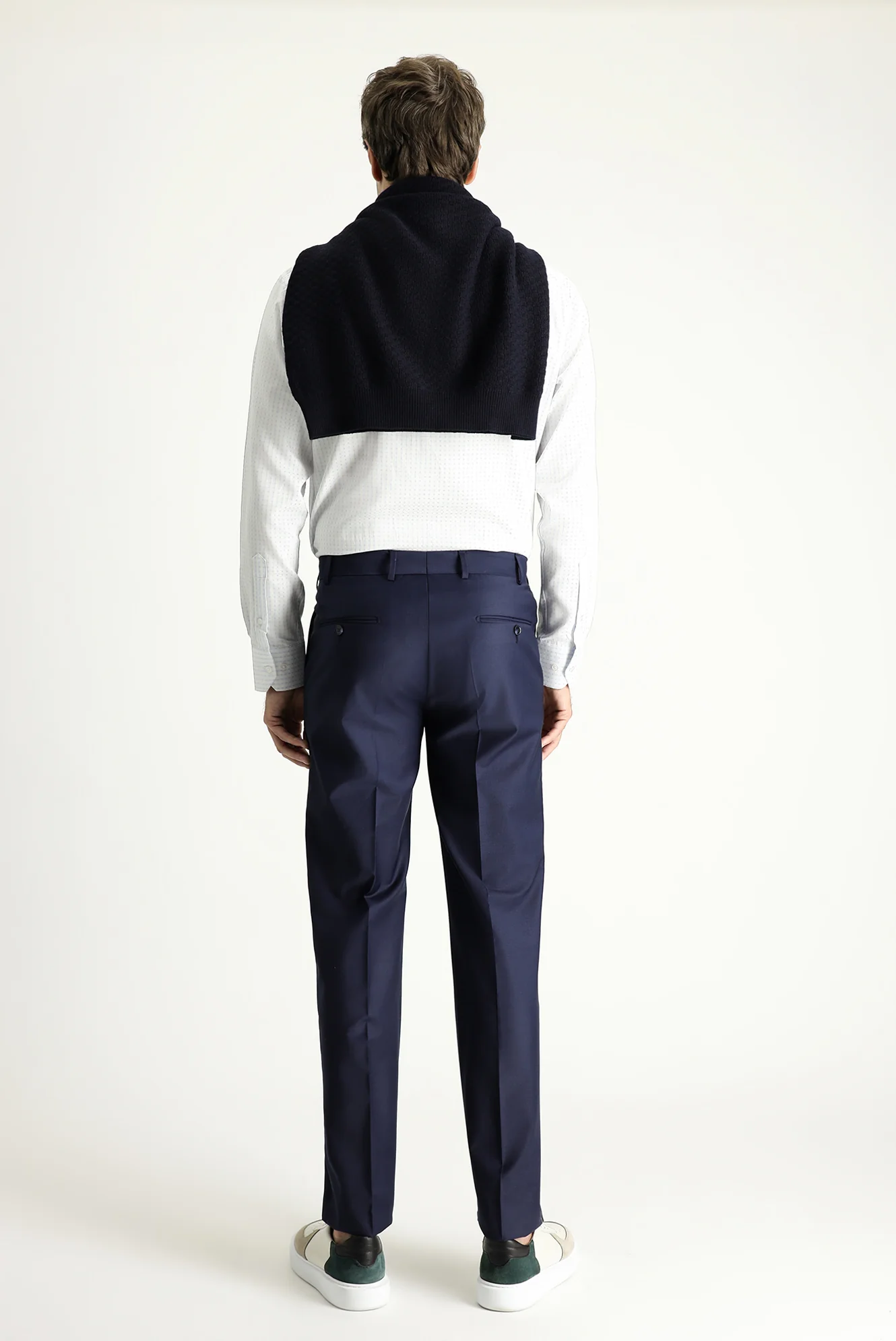 Koyu Lacivert 7 Drop Slim Fit Dar Kesim Yünlü Klasik Kumaş Pantolon - Image 4