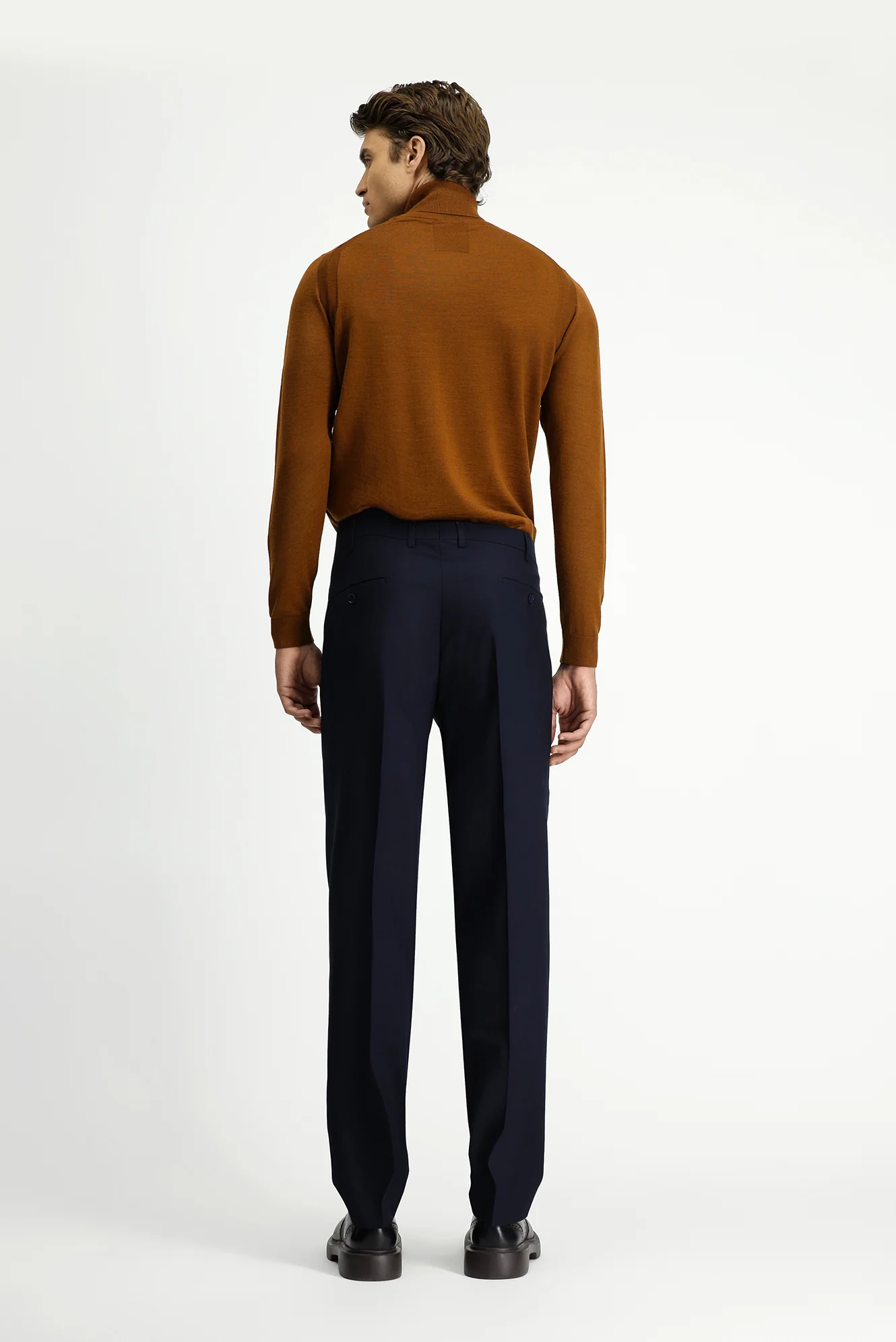 Koyu Lacivert 7 Drop Slim Fit Dar Kesim Yünlü Klasik Kumaş Pantolon - Image 4