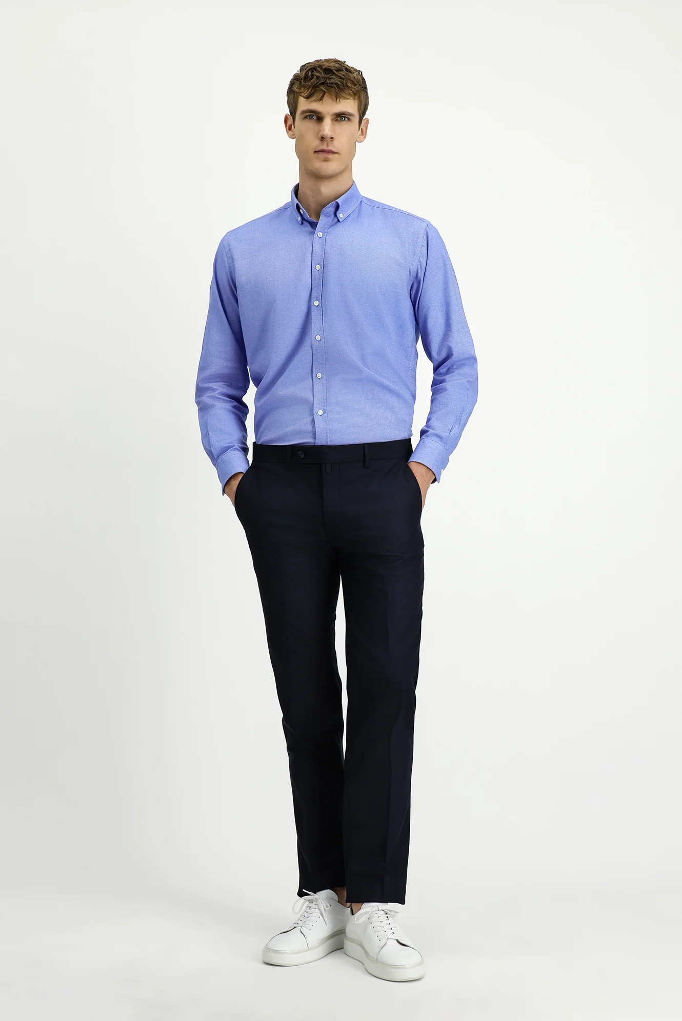 Koyu Lacivert 7 Drop Slim Fit Dar Kesim Yünlü Klasik Kumaş Pantolon - Image 3