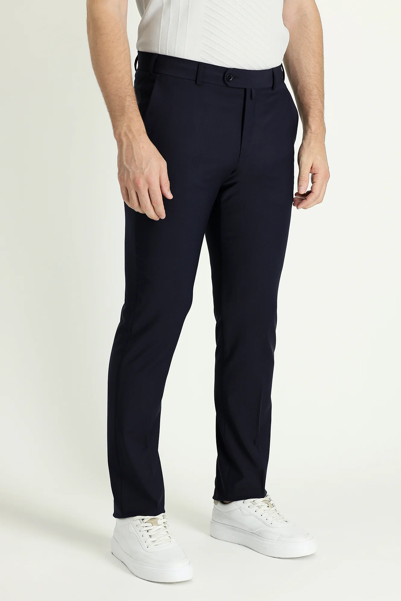 Koyu Lacivert 7 Drop Slim Fit Dar Kesim Yünlü Klasik Kumaş Pantolon - Image 2