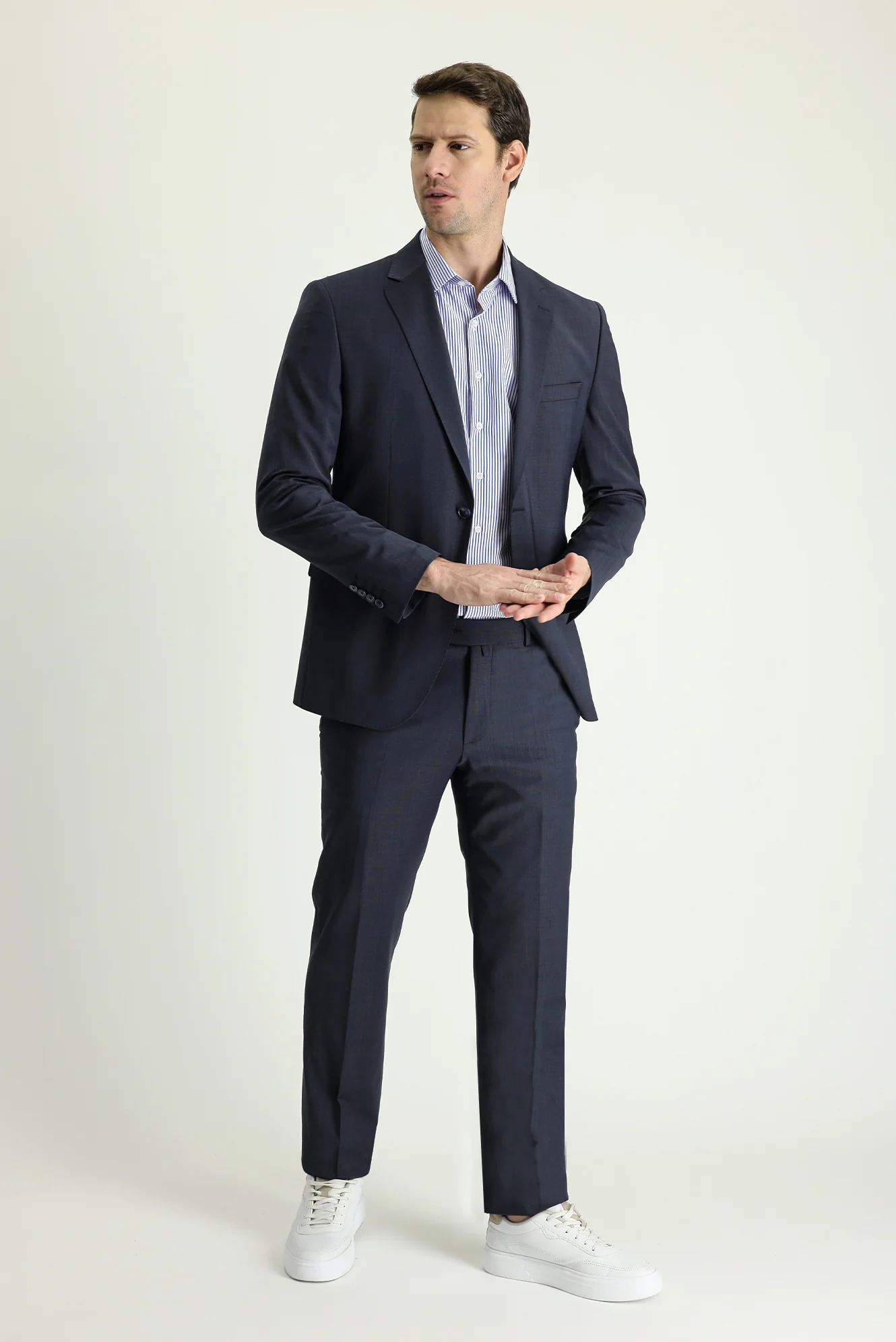 Koyu Lacivert 7 Drop Slim Fit Dar Kesim Yünlü Takım Elbise