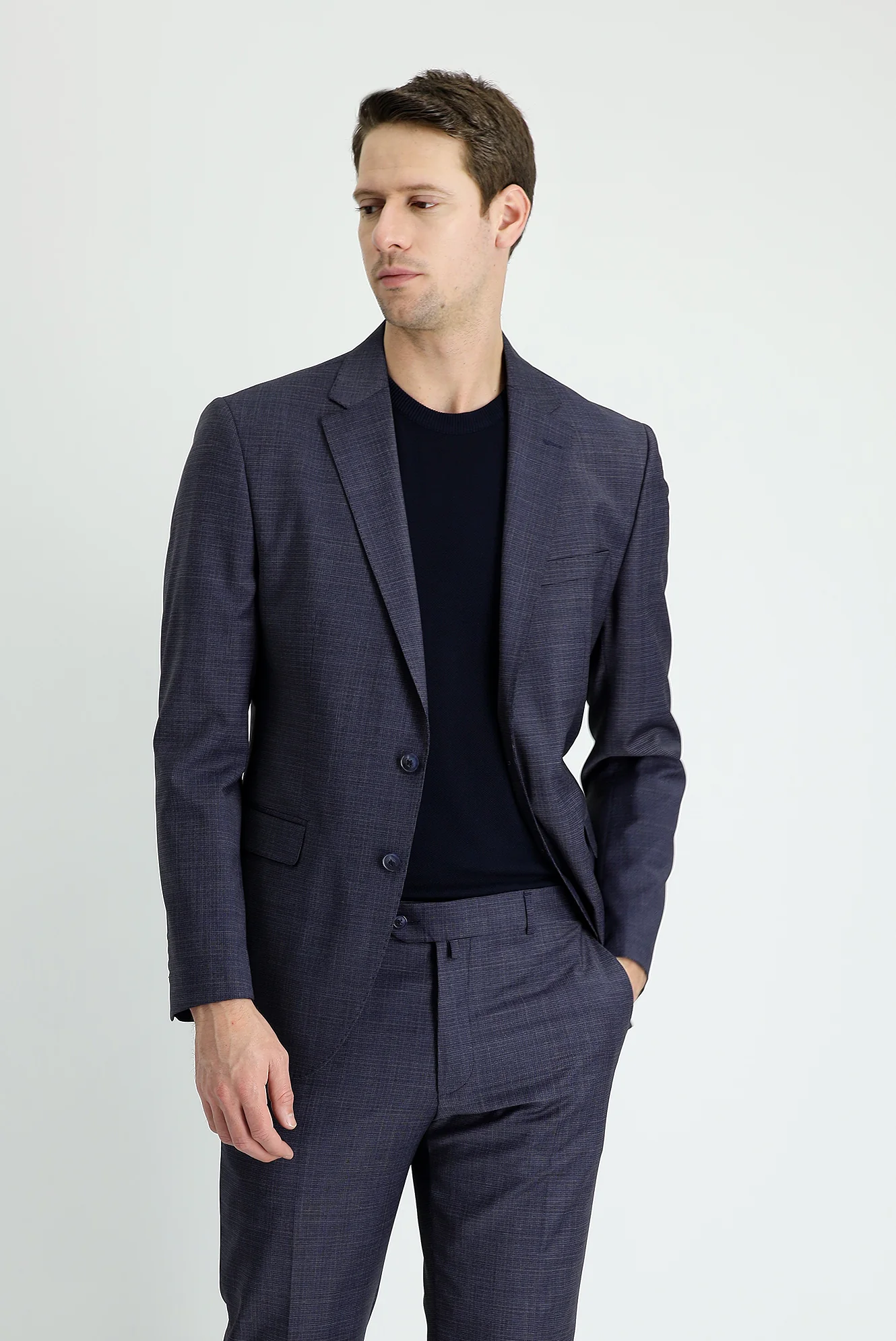 Koyu Lacivert 7 Drop Slim Fit Dar Kesim Yünlü Takım Elbise - Image 2