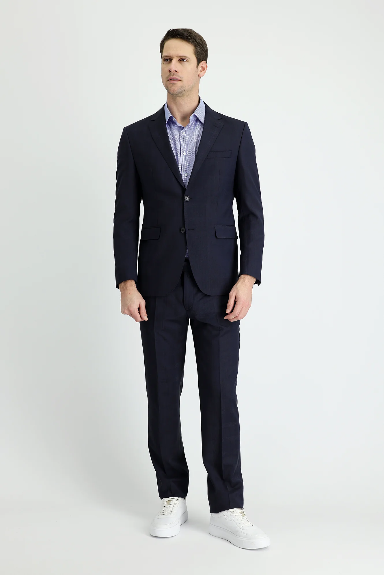 Koyu Lacivert 7 Drop Slim Fit Dar Kesim Yünlü Takım Elbise