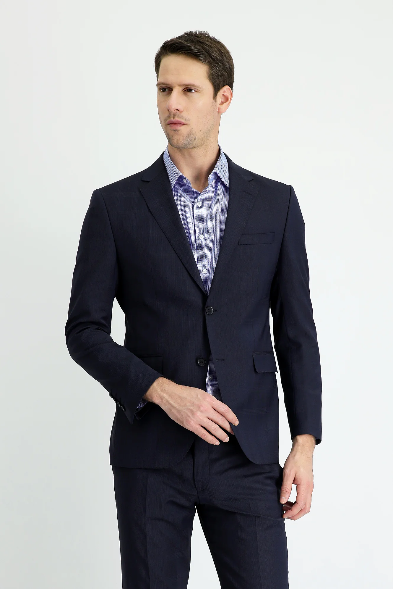 Koyu Lacivert 7 Drop Slim Fit Dar Kesim Yünlü Takım Elbise - Image 3